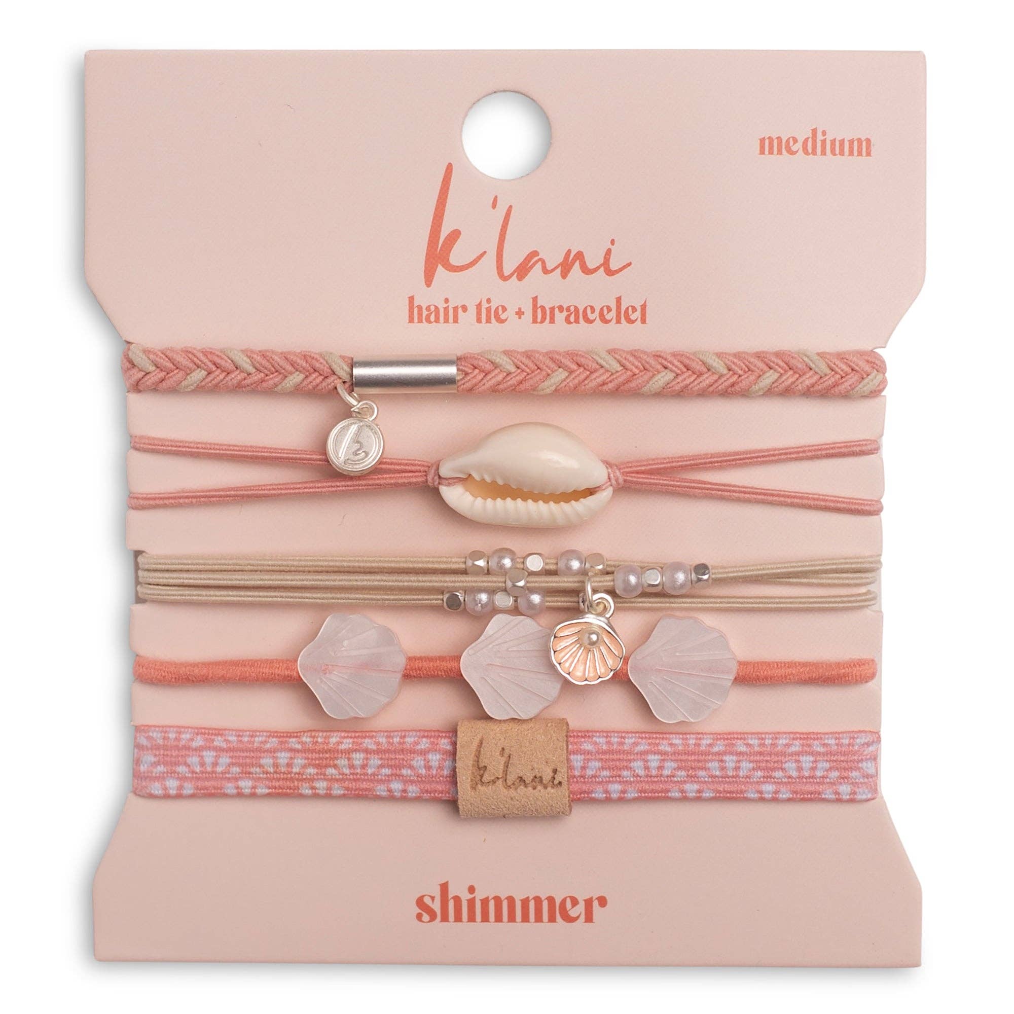 K'lani "Shimmer" Coral with Shell Hair Tie or Bracelets