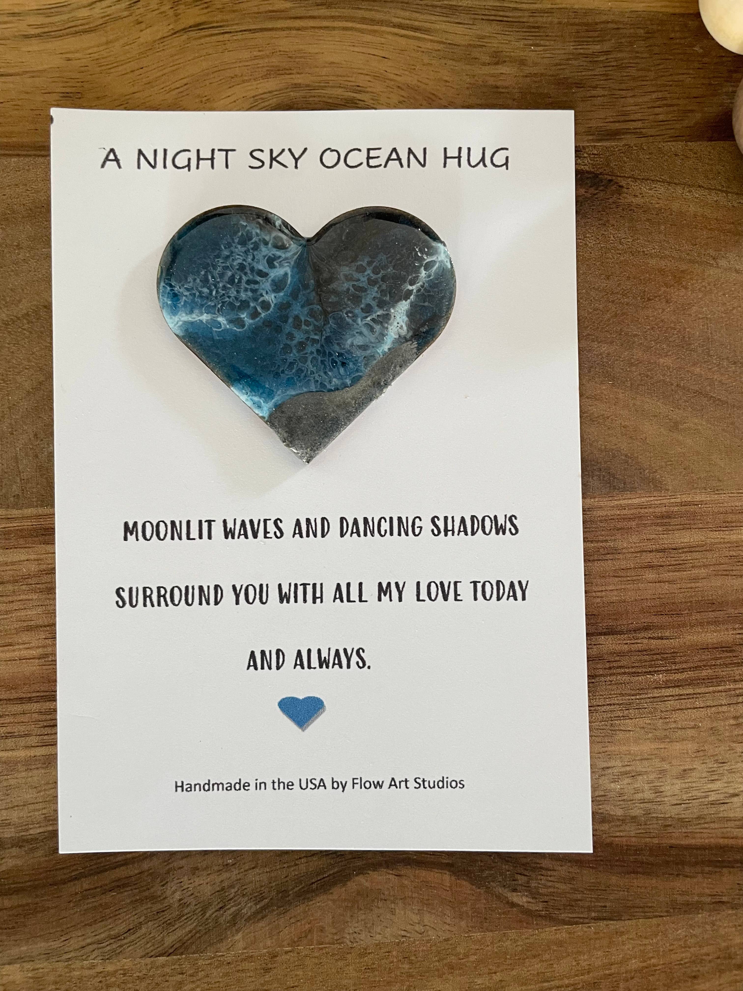 A Night Sky Ocean Hug Card - Handmade Resin Heart