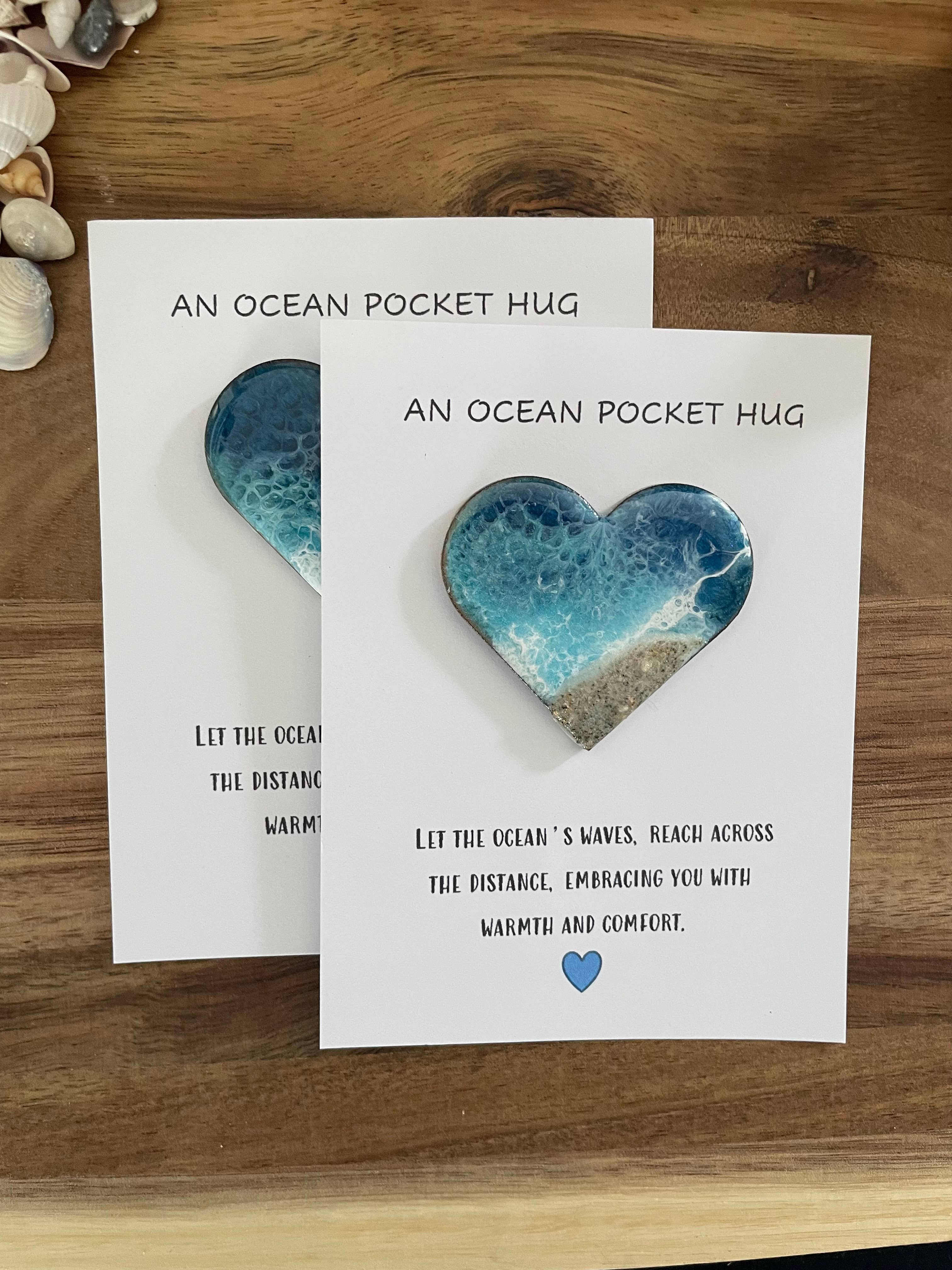 Ocean Pocket Hug Card - Beach Theme Sand and Resin Heart