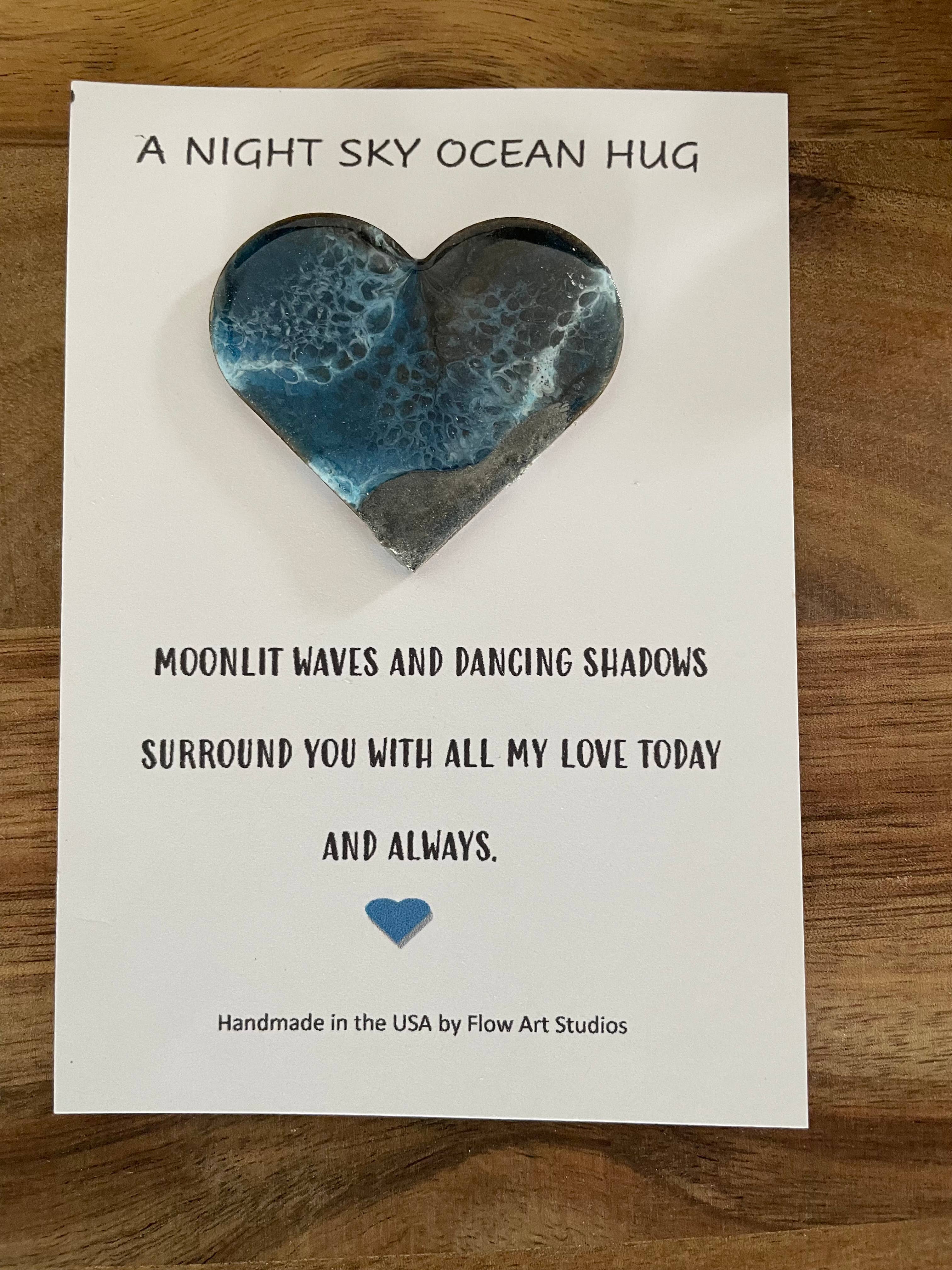 A Night Sky Ocean Hug Card - Handmade Resin Heart