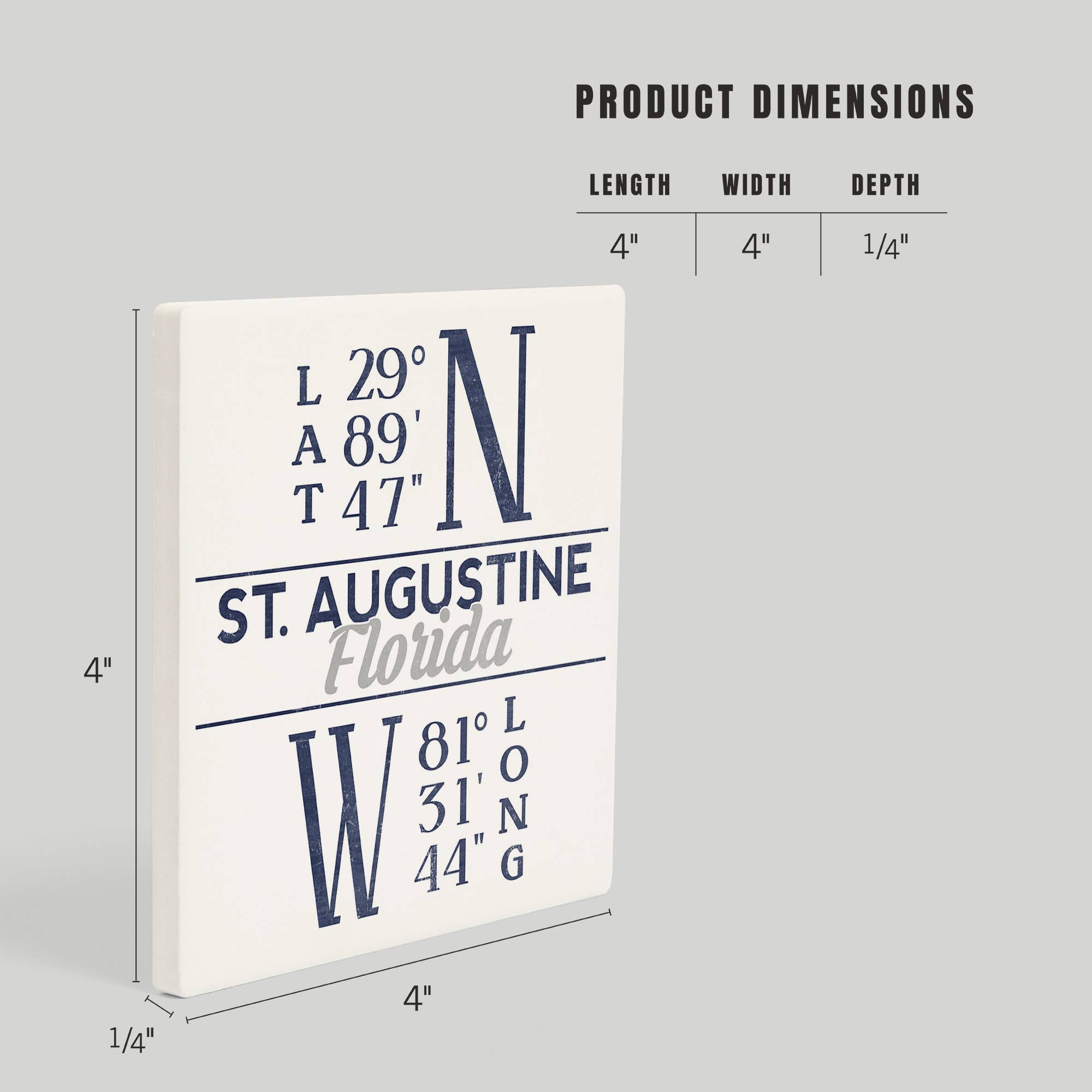 Ceramic Coaster St. Augustine, Florida, Latitude and Longitude