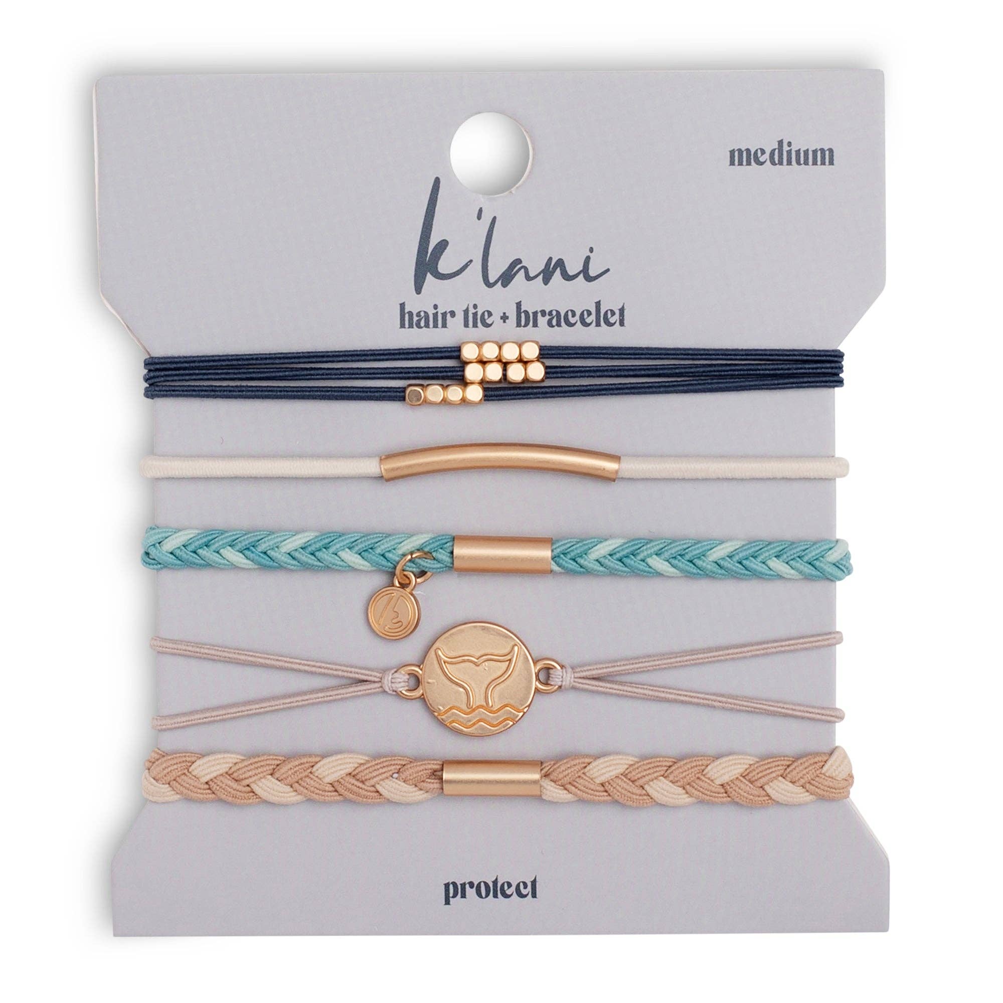 K'lani "Protect" Beachy Blues & Sands with Whale Charm Hair Tie Bracelets