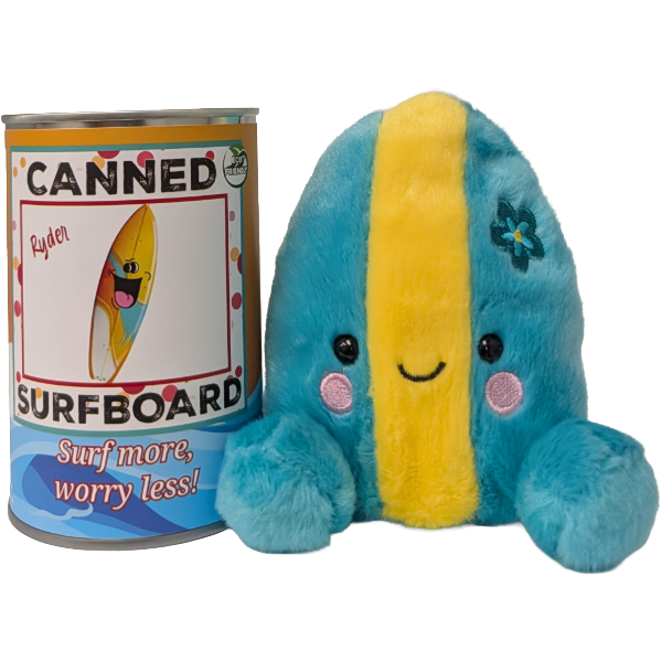 Canned Surfboard | Surfing Gift | Plush in Can w/Jokes