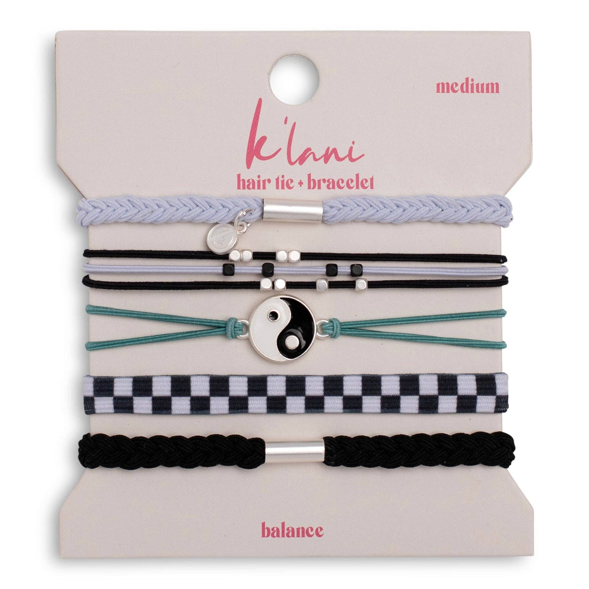 K'lani "Balance" Black & White Yin Yang Hair Tie, Bracelets