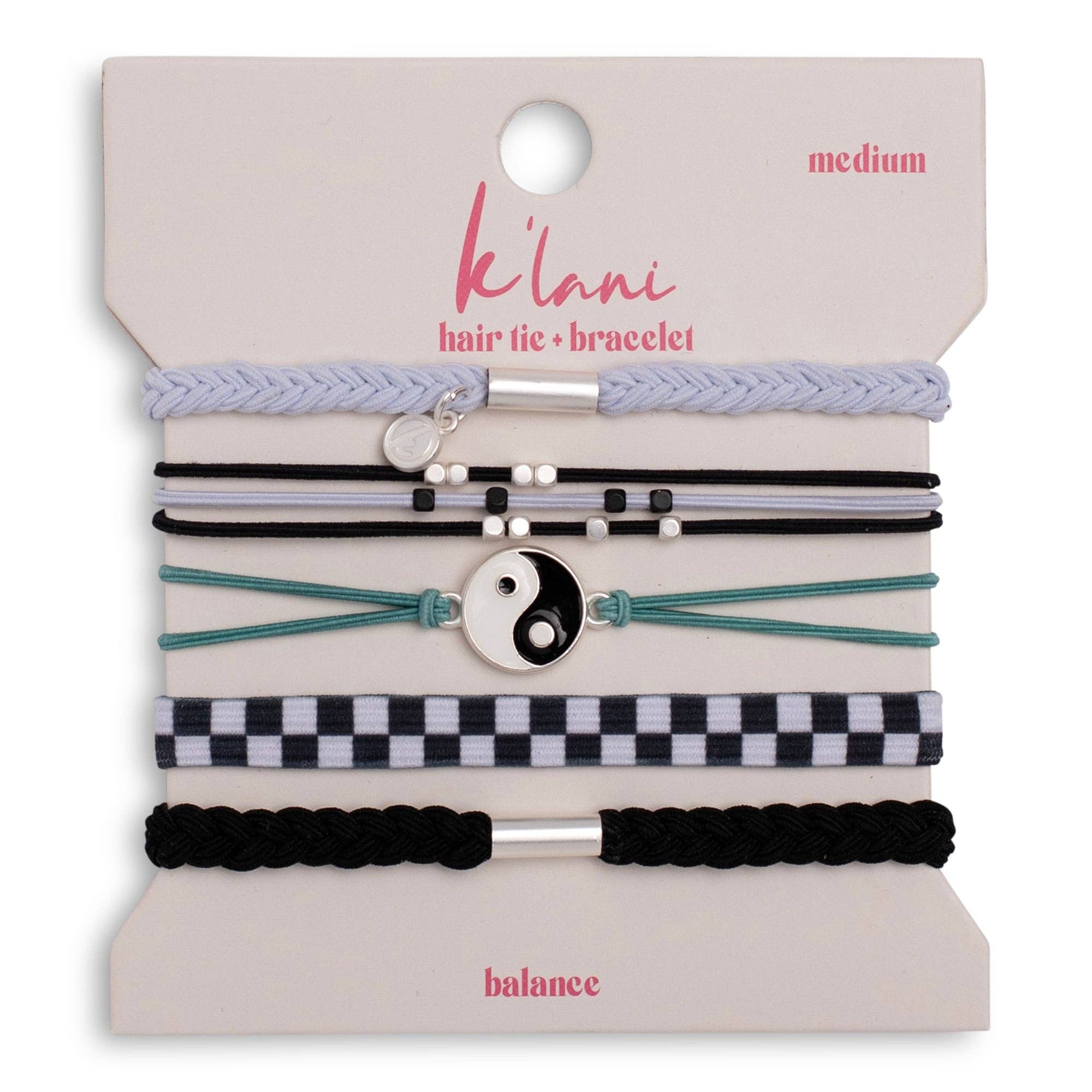 K'lani "Balance" Black & White Yin Yang Hair Tie, Bracelets