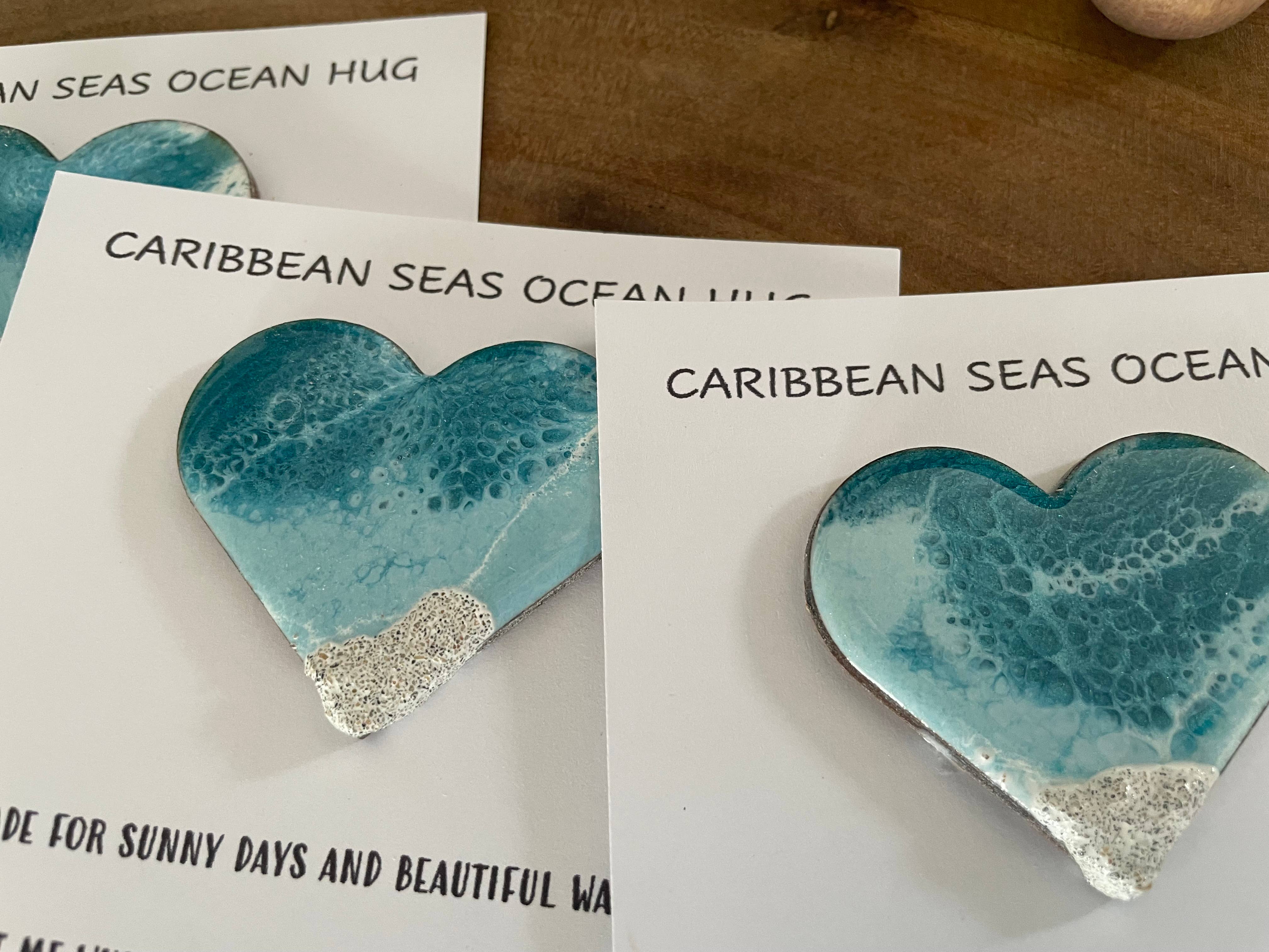 Caribbean Seas Ocean Hug Card -  Handmade Resin Heart