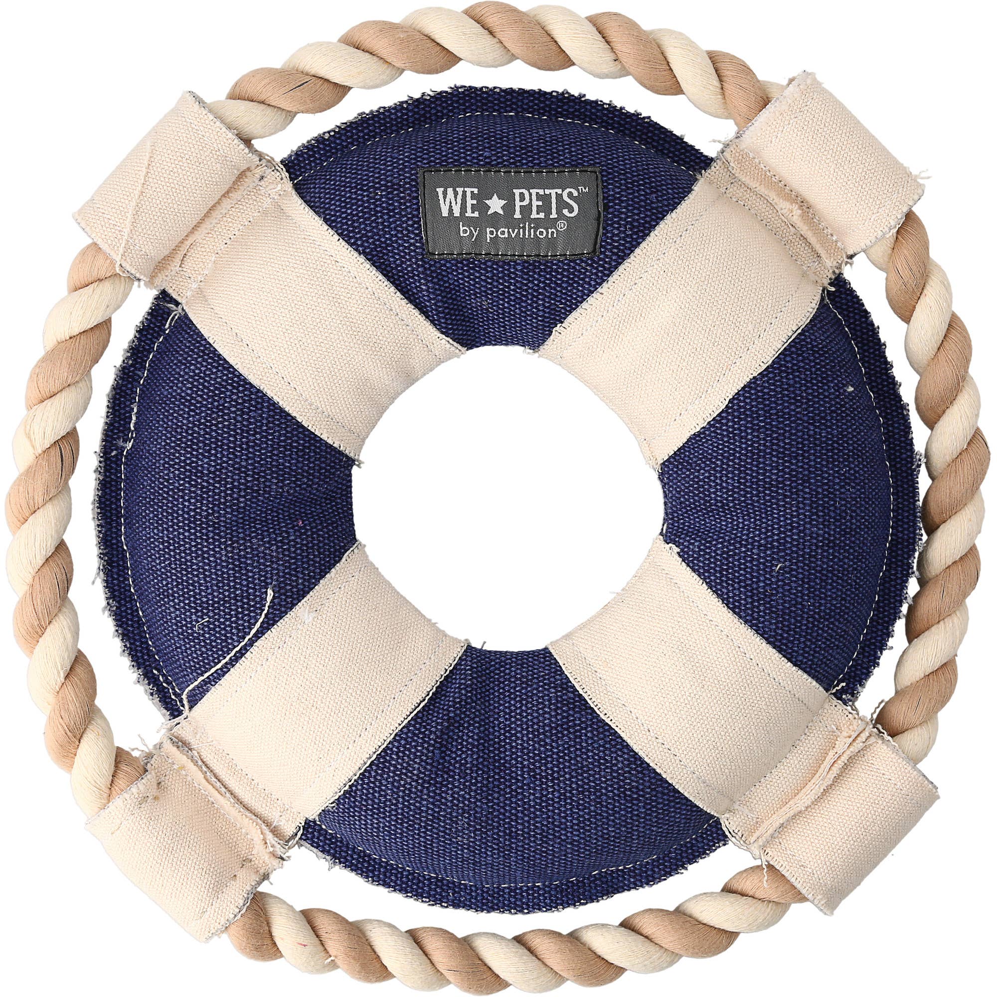 Beach Dog Life Ring - 10" Canvas Dog Toy on Rope Life Preserver