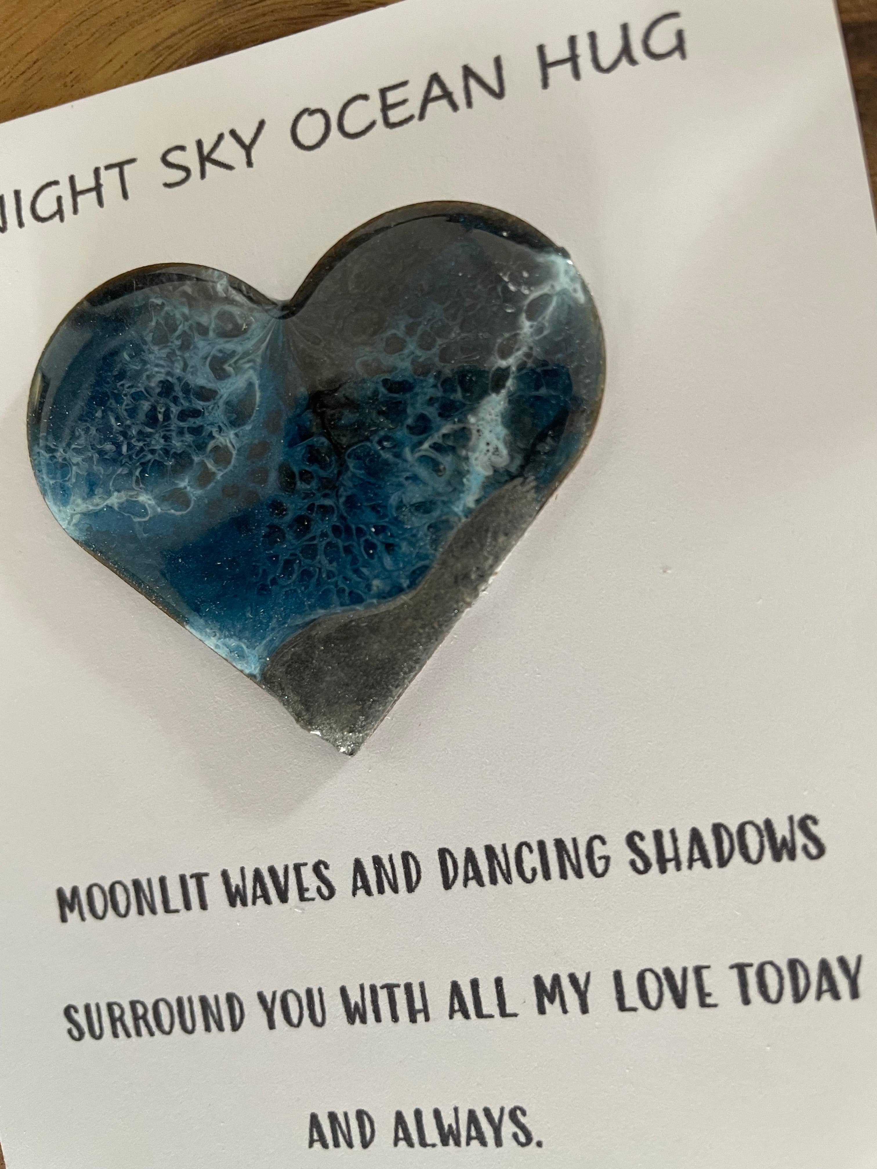 A Night Sky Ocean Hug Card - Handmade Resin Heart