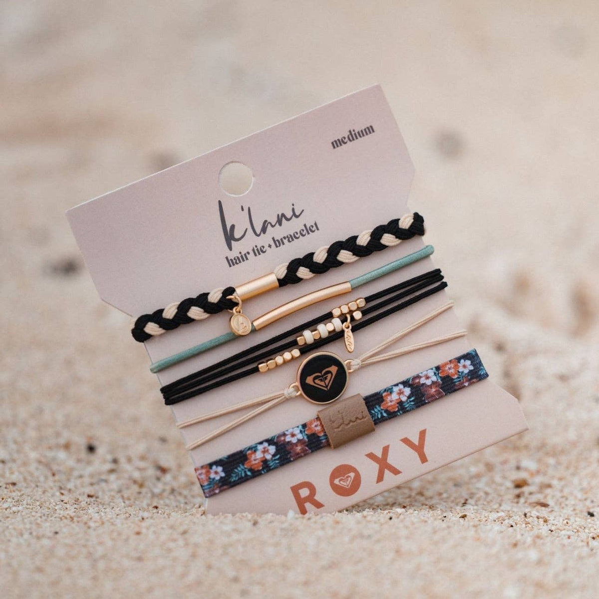 K'lani "Roxy Coastal Drift" Black & Neutral Beachy Vibe Hair Tie Bracelets