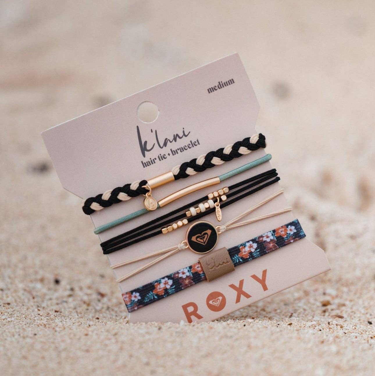 K'lani "Roxy Coastal Drift" Black & Neutral Beachy Vibe Hair Tie Bracelets