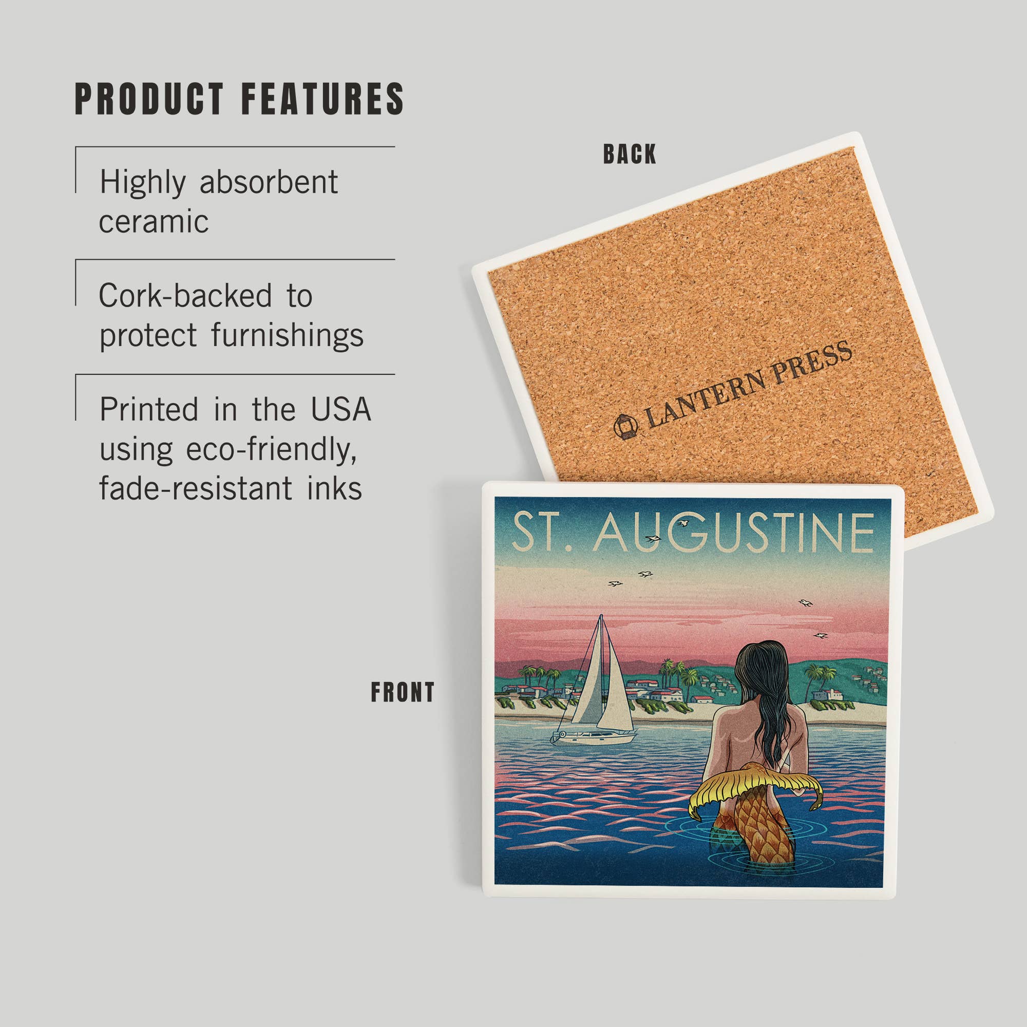 Ceramic Coaster St. Augustine, Mermaid and Beach