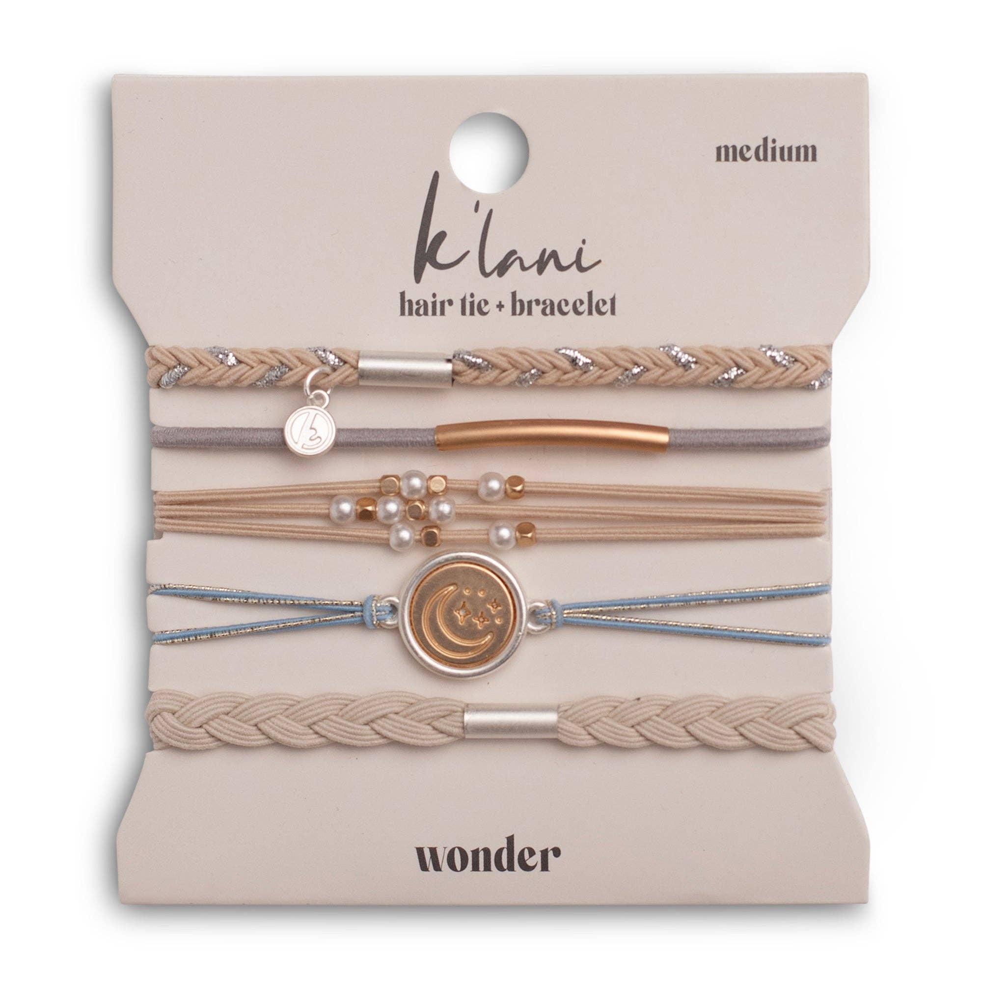 K'lani "Wonder" Soft Creams & Blues with Pearls & Gold Hair Tie Bracelets