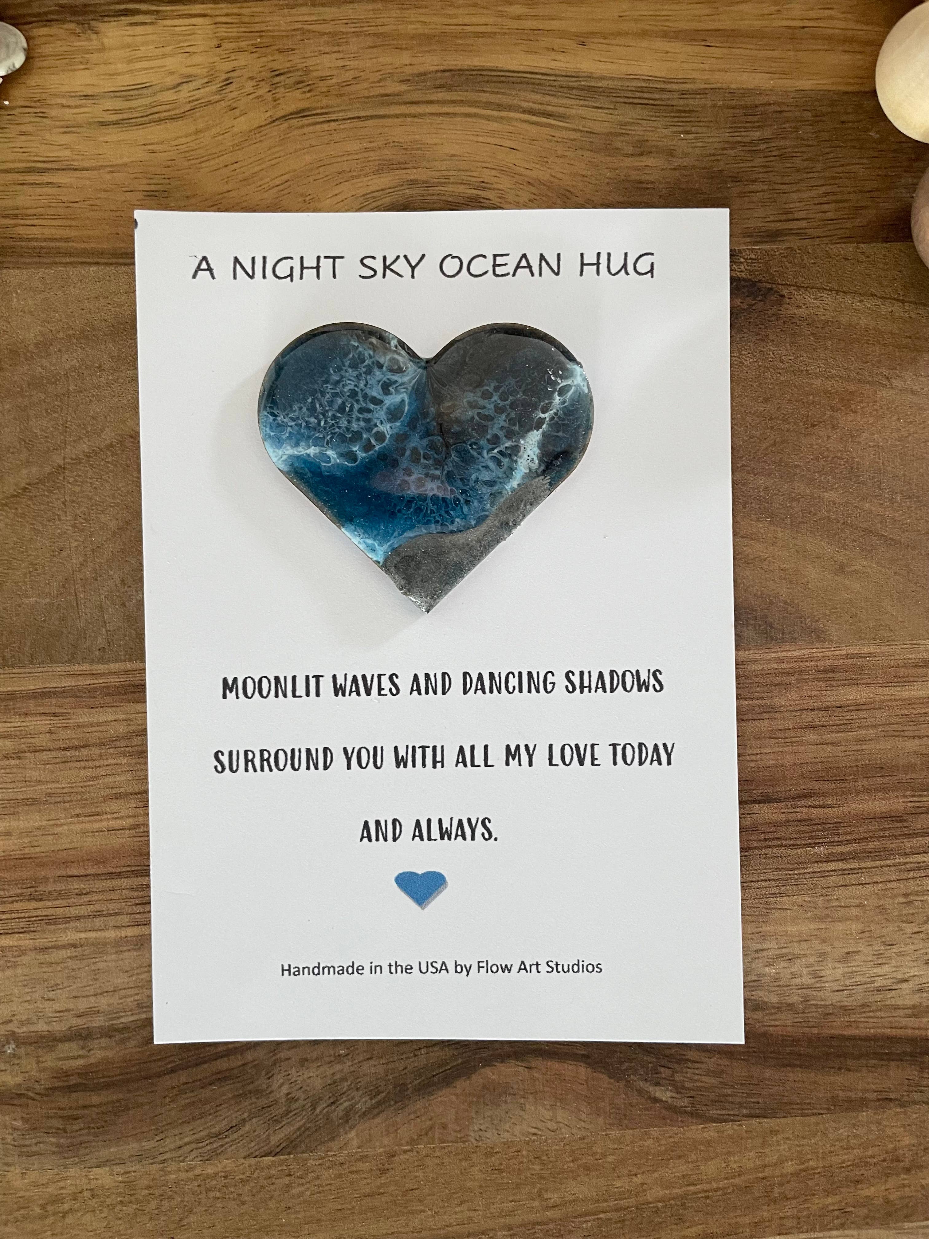 A Night Sky Ocean Hug Card - Handmade Resin Heart