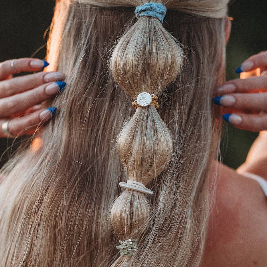K'lani "Grow" Earthy Toned Silver Palm Tree Charm Hair Tie Bracelets