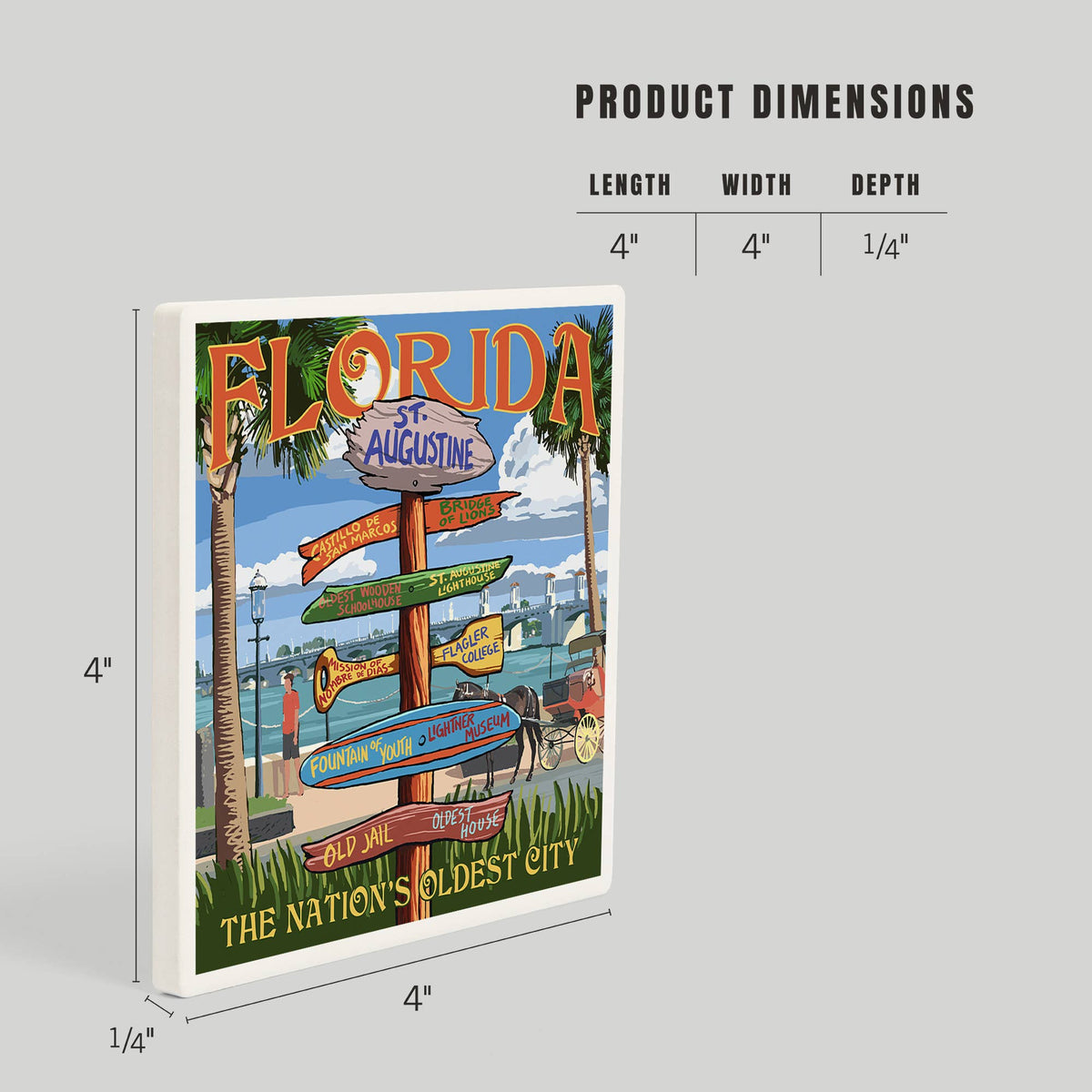 CERAMIC COASTER St. Augustine, Florida, Destinations Sign