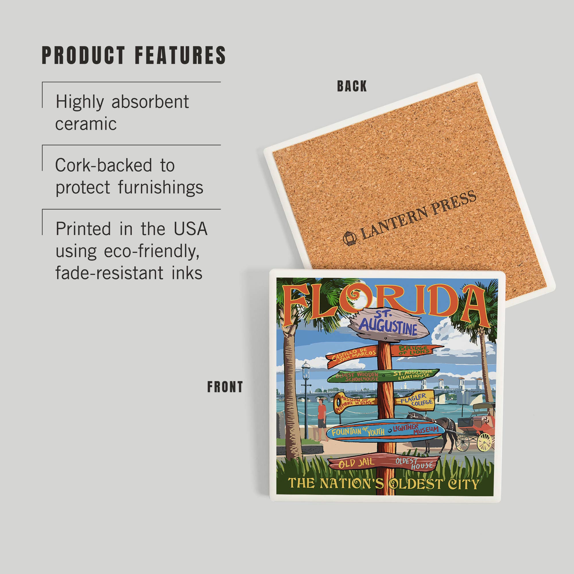 CERAMIC COASTER St. Augustine, Florida, Destinations Sign