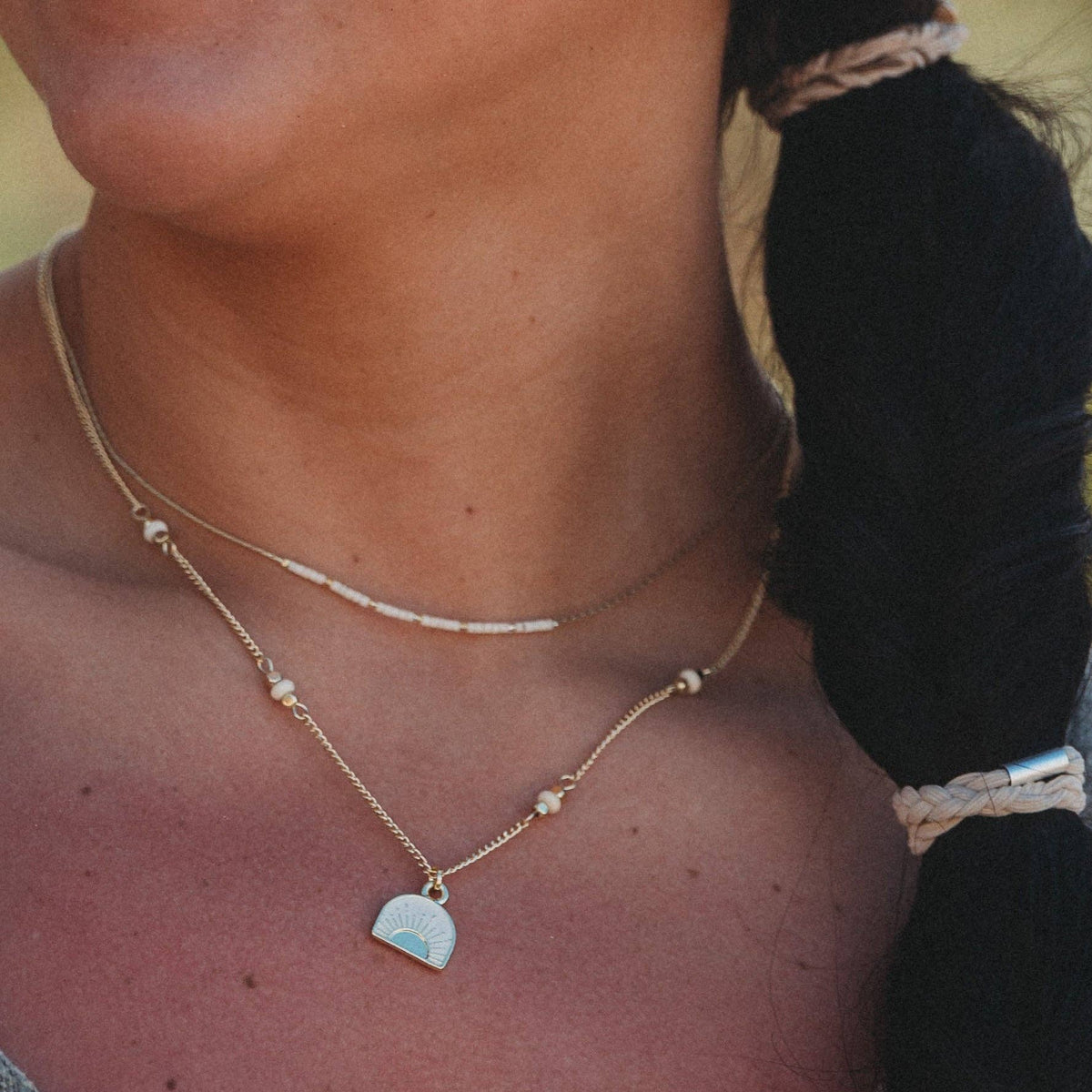 "Rise" Gold & Cream Sunrise Necklace Set