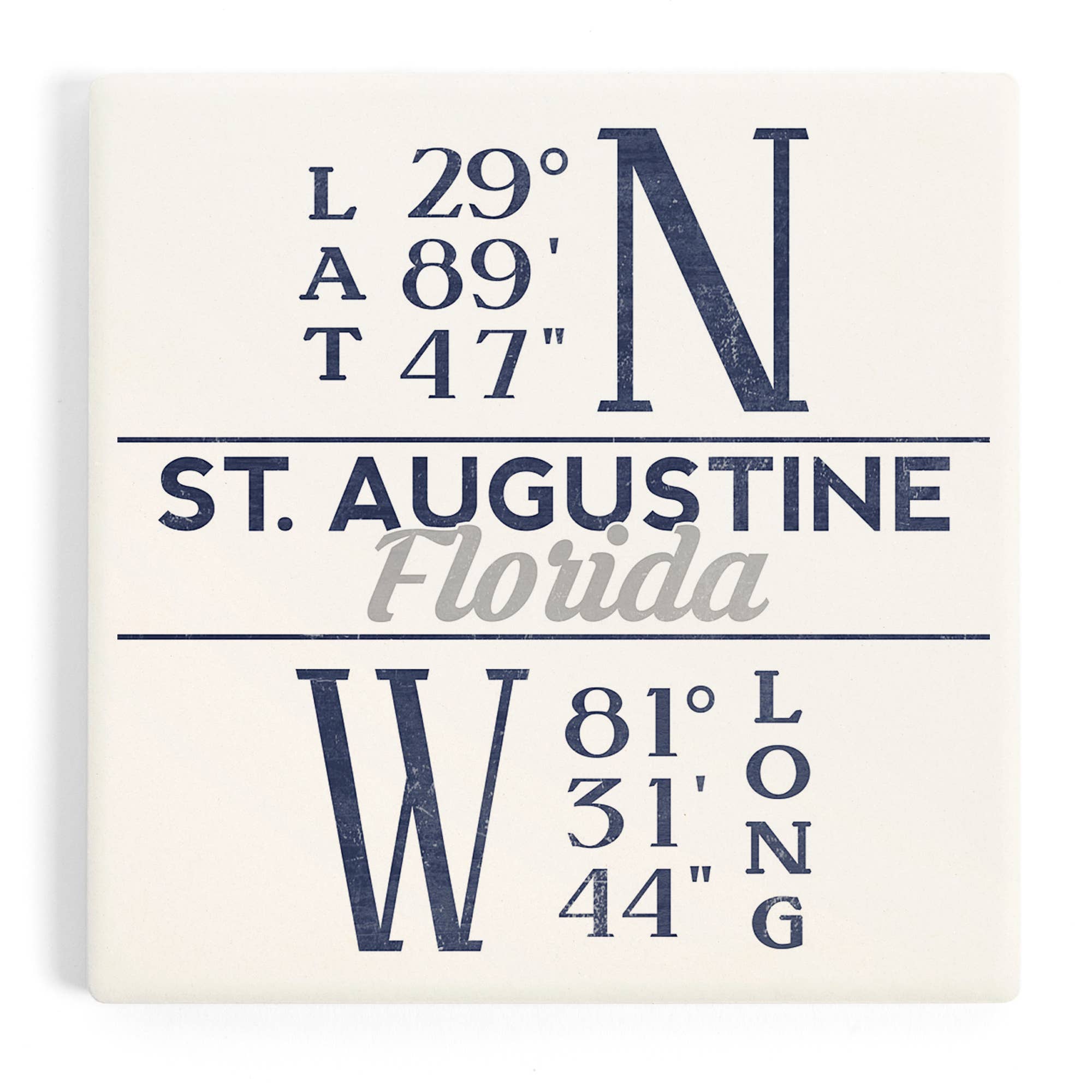 Ceramic Coaster St. Augustine, Florida, Latitude and Longitude