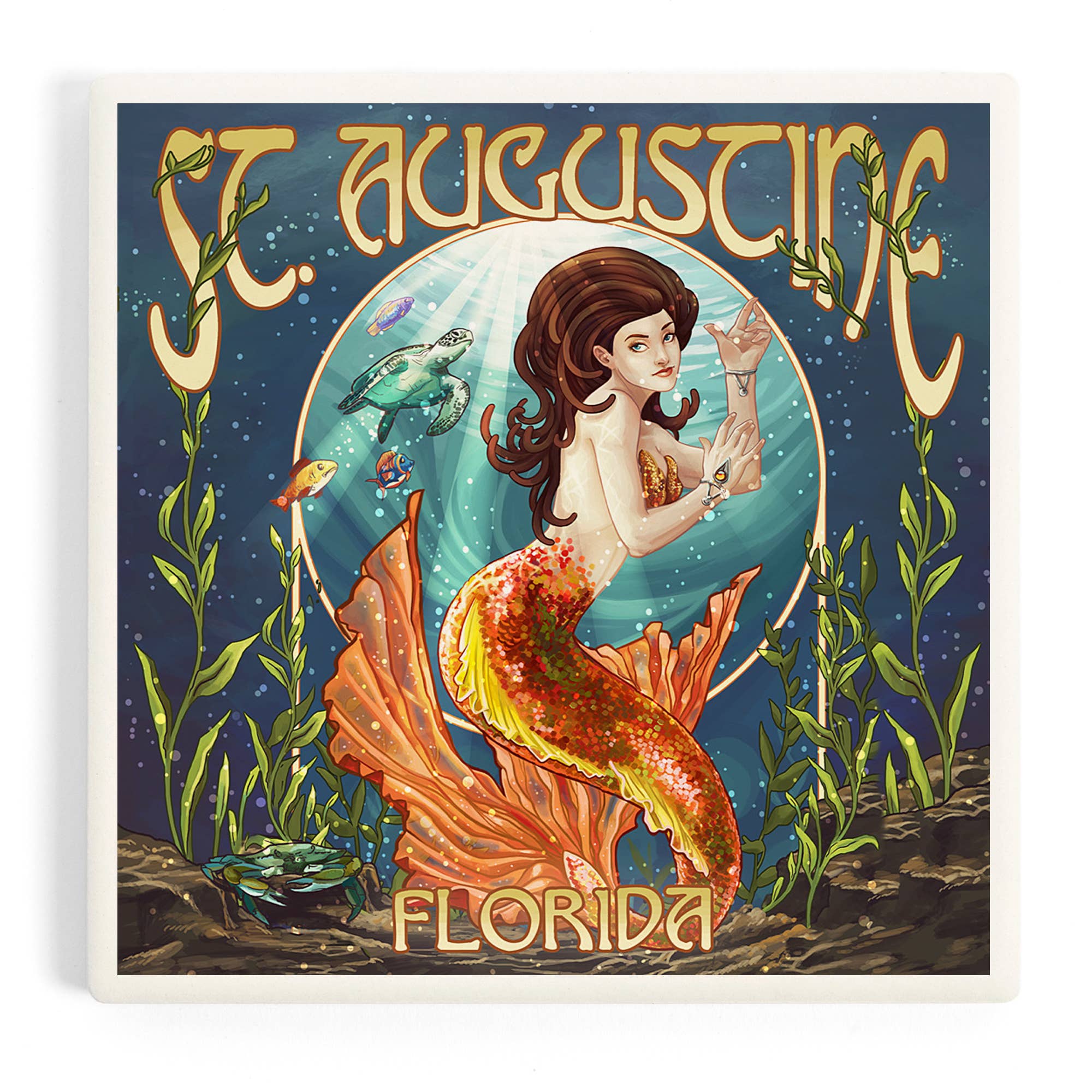 Ceramic Coaster St. Augustine, Florida, Mermaid