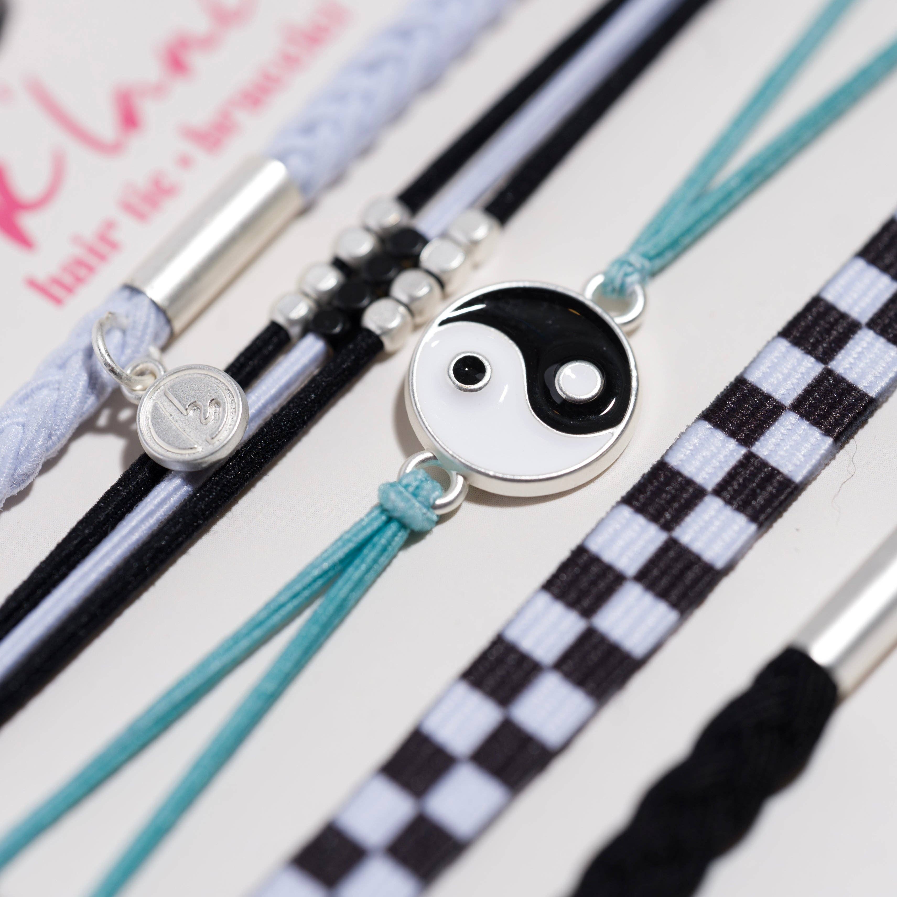K'lani "Balance" Black & White Yin Yang Hair Tie, Bracelets