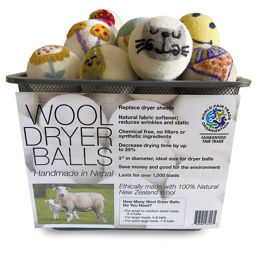 Birds: Eco Wool Dryer Balls Fair Trade: Blue Bird (Yellow Ball)