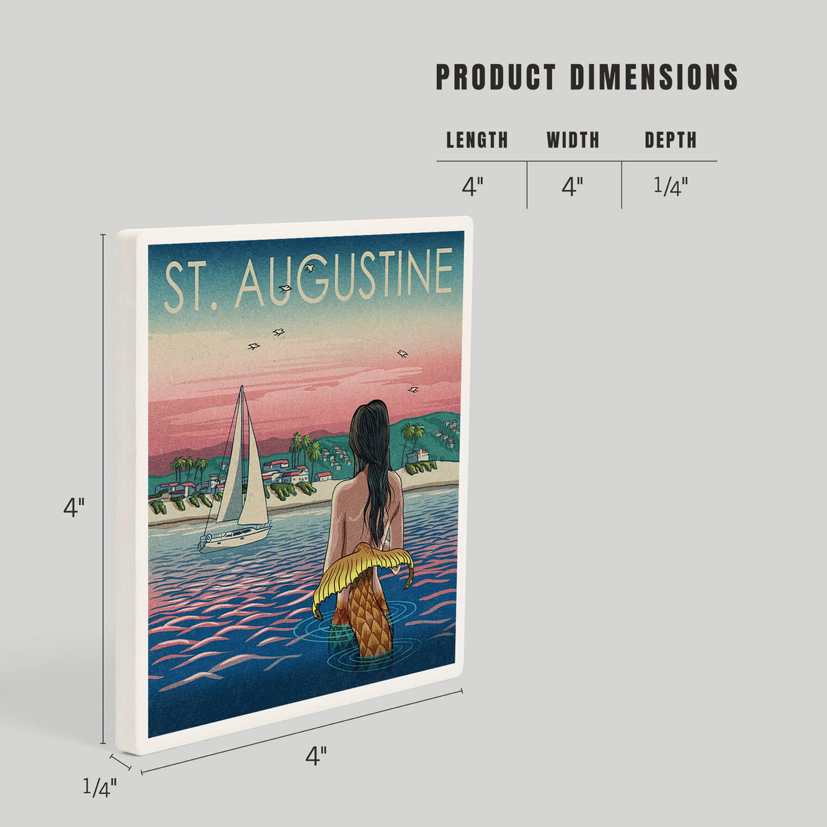 Ceramic Coaster St. Augustine, Mermaid and Beach