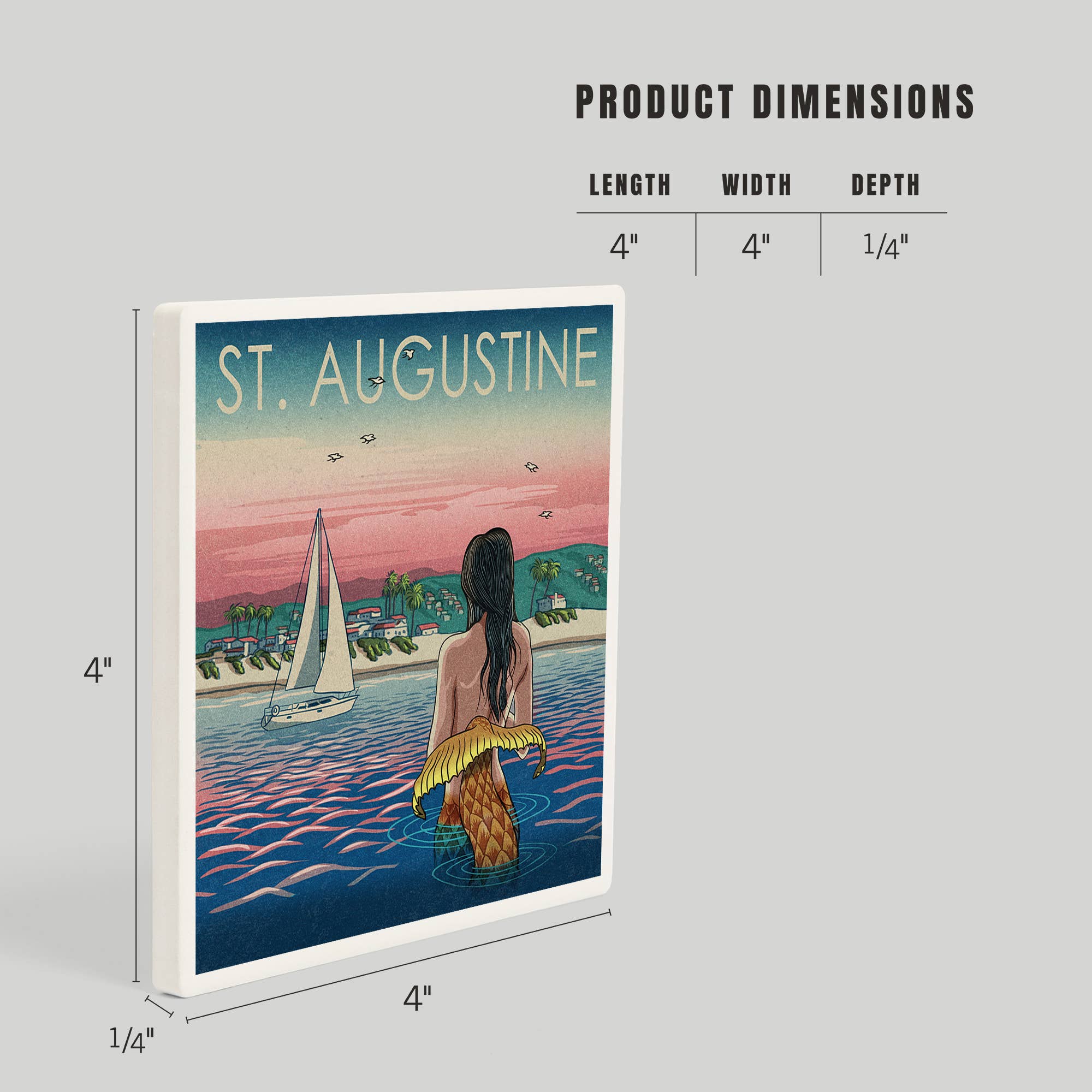 Ceramic Coaster St. Augustine, Mermaid and Beach