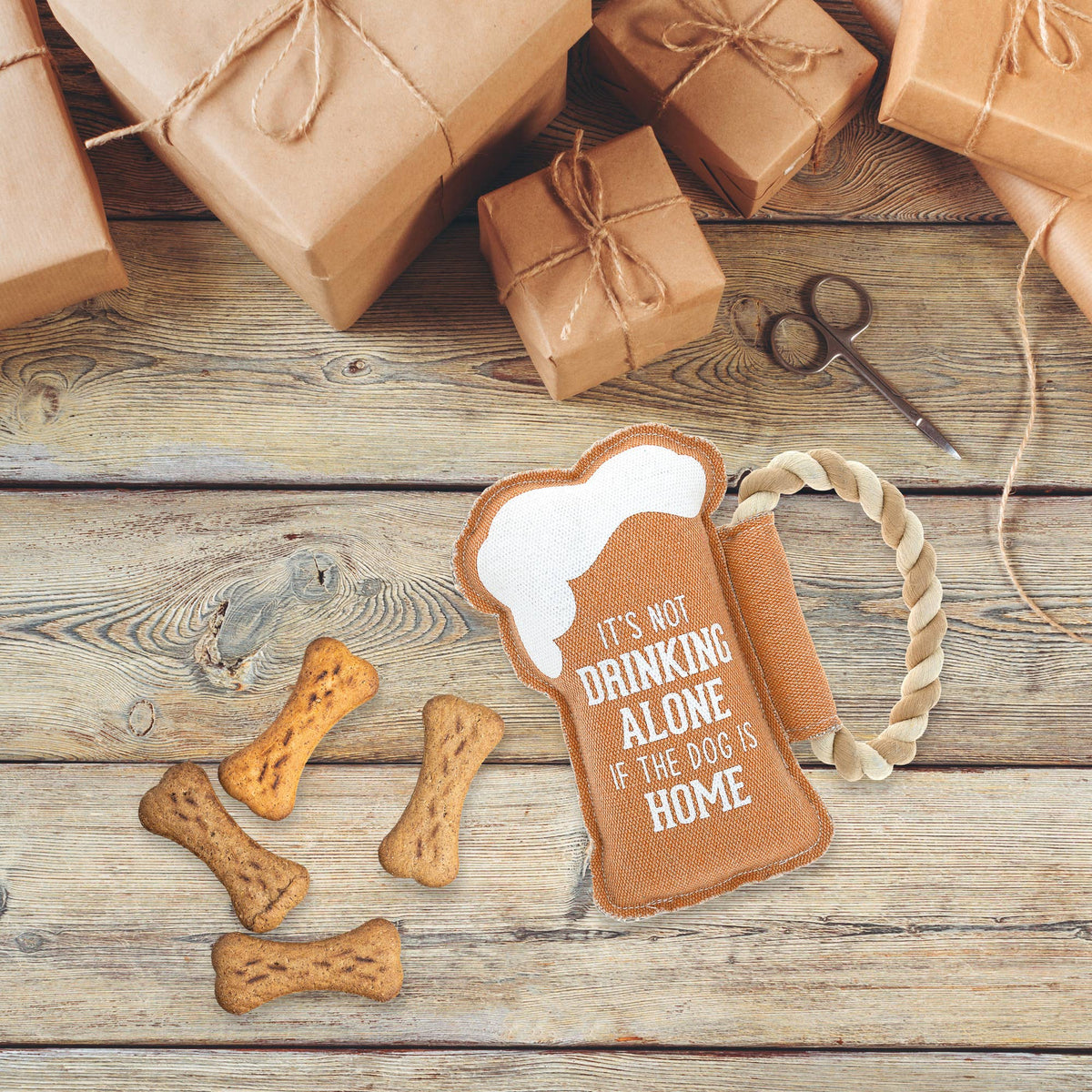 Dog Is Home Beer - 8" Canvas Dog Toy on Rope