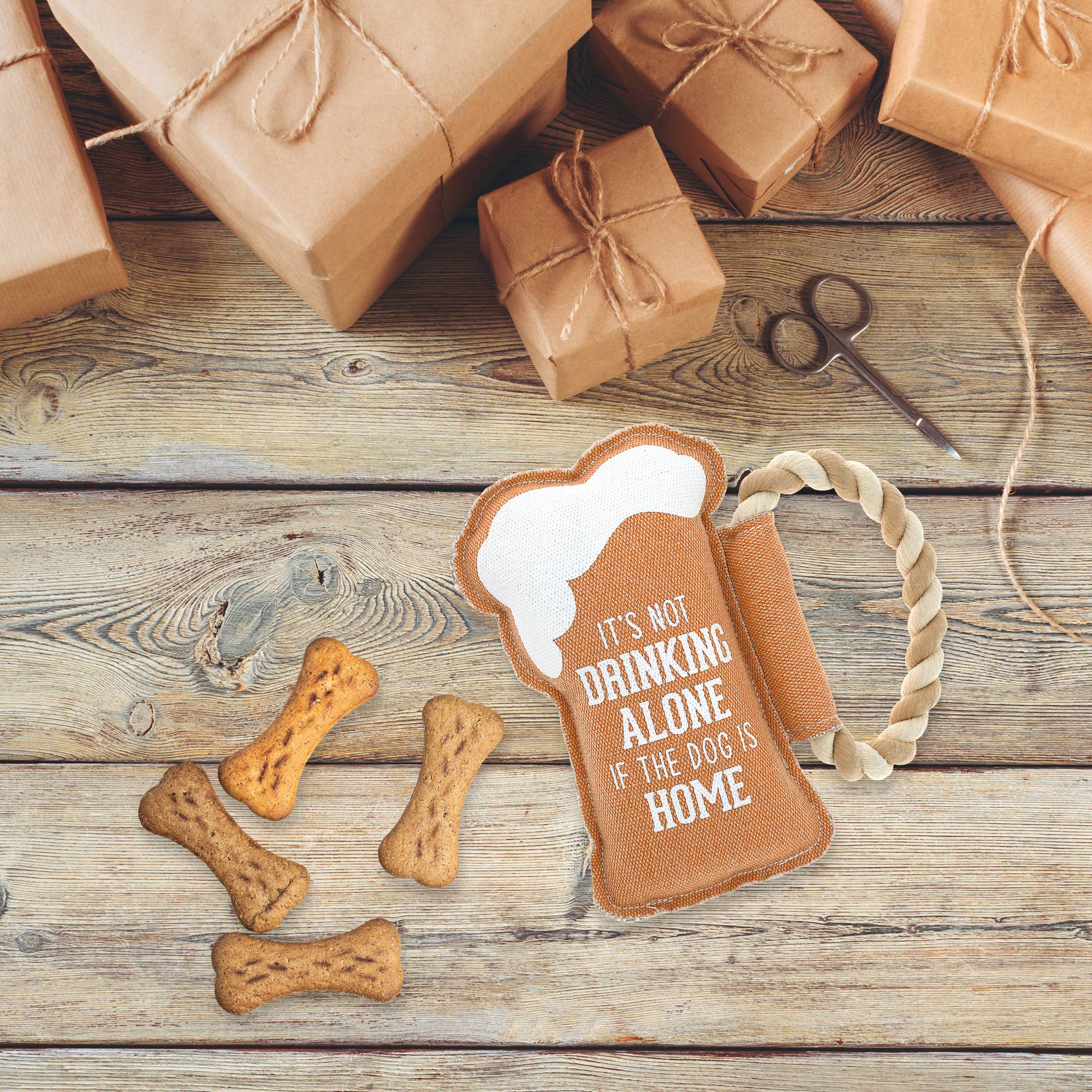 Dog Is Home Beer - 8" Canvas Dog Toy on Rope