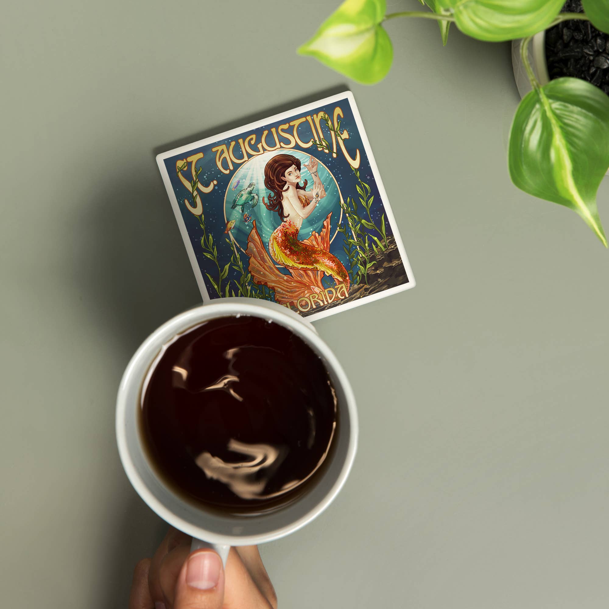 Ceramic Coaster St. Augustine, Florida, Mermaid