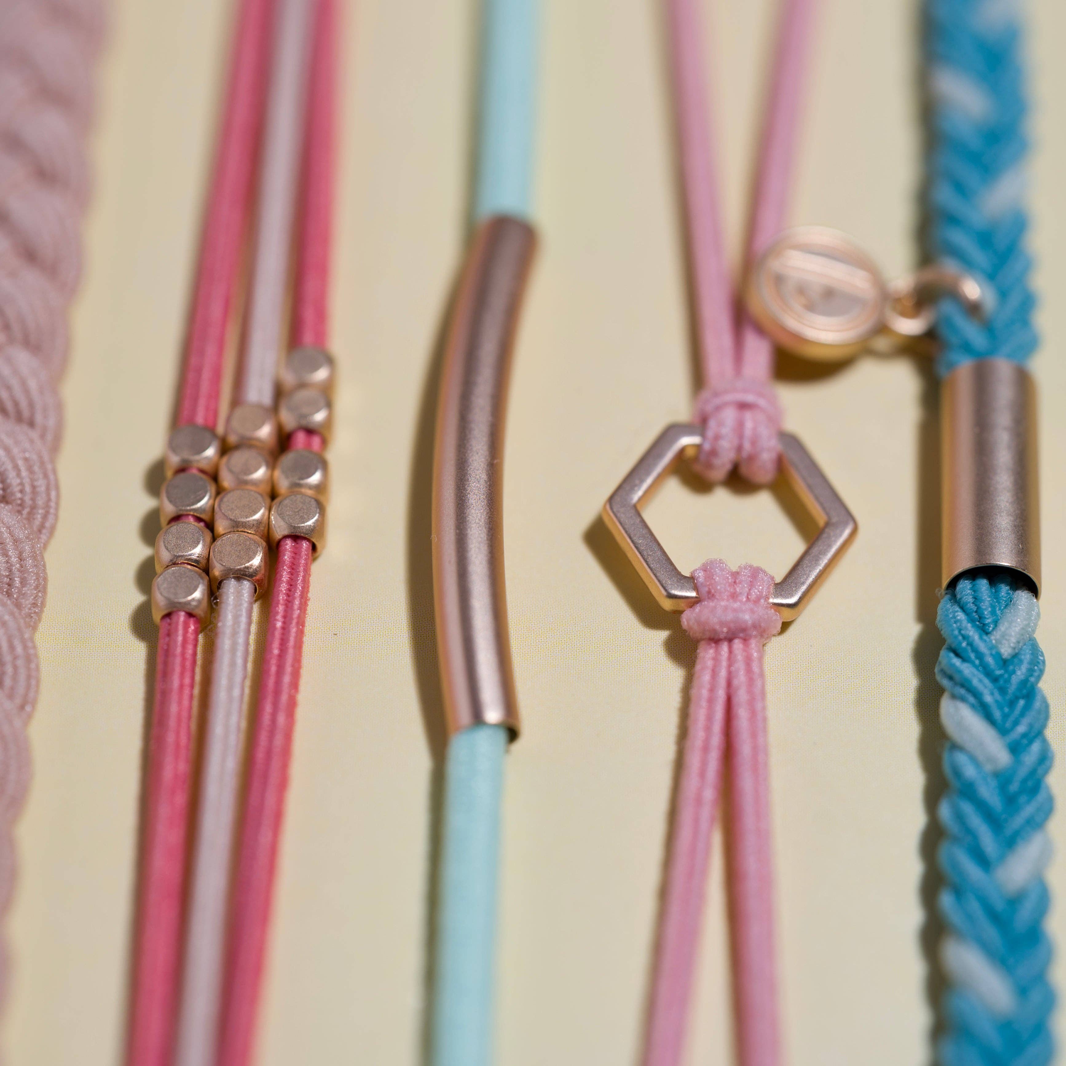 K'lani "Live" Teal & Coral with Gold Accent Hair Tie Bracelets
