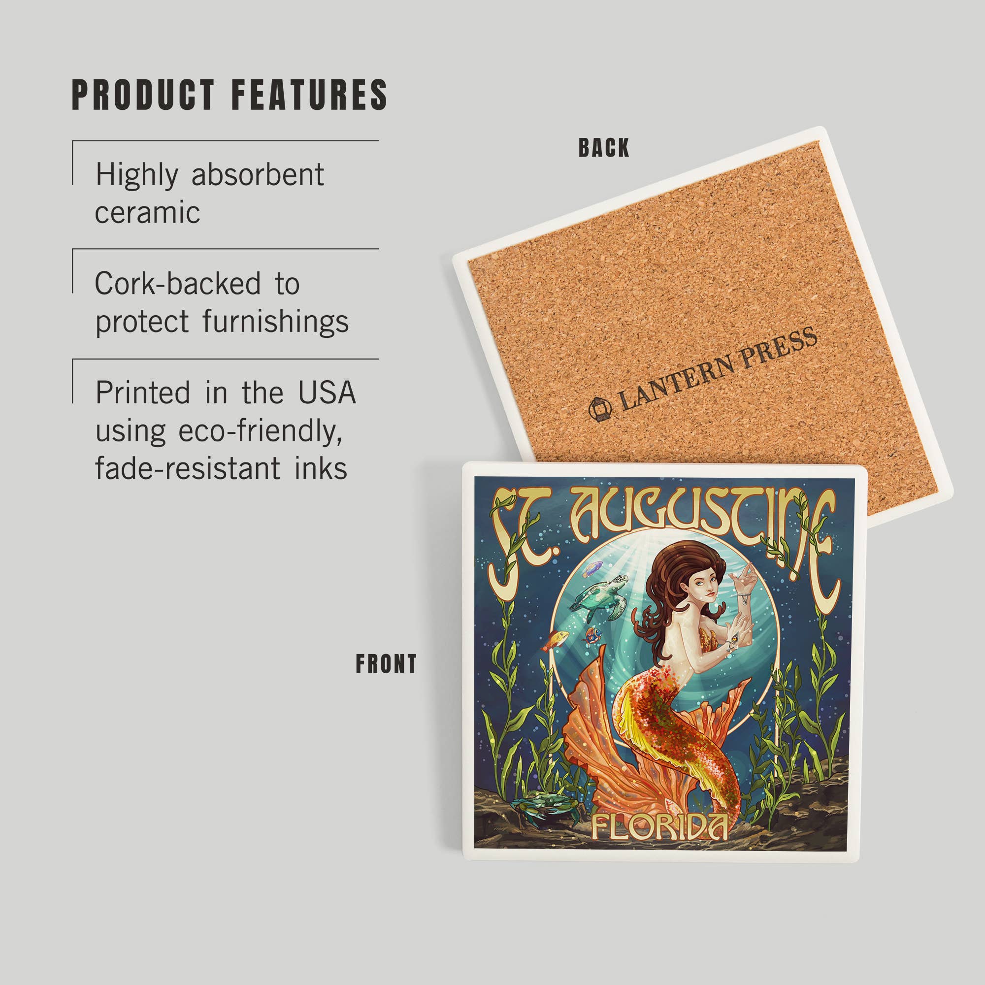Ceramic Coaster St. Augustine, Florida, Mermaid