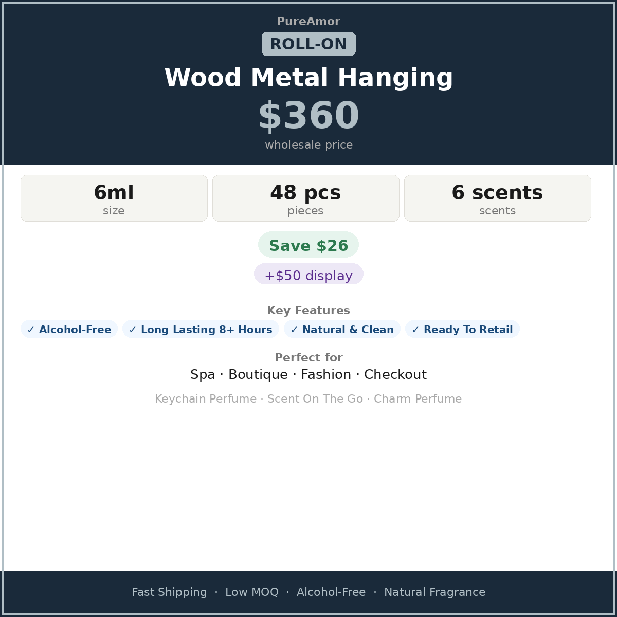 Mini Keychain Perfume Wood Metal Hanging - 6 Scents | 6ml×48