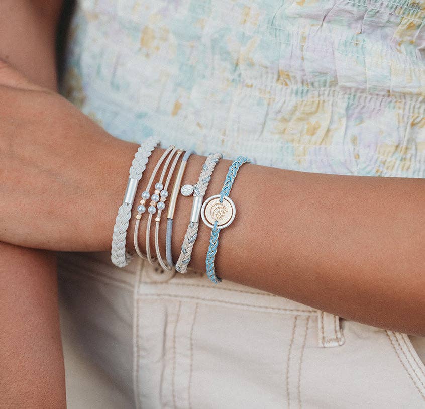 K'lani "Wonder" Soft Creams & Blues with Pearls & Gold Hair Tie Bracelets