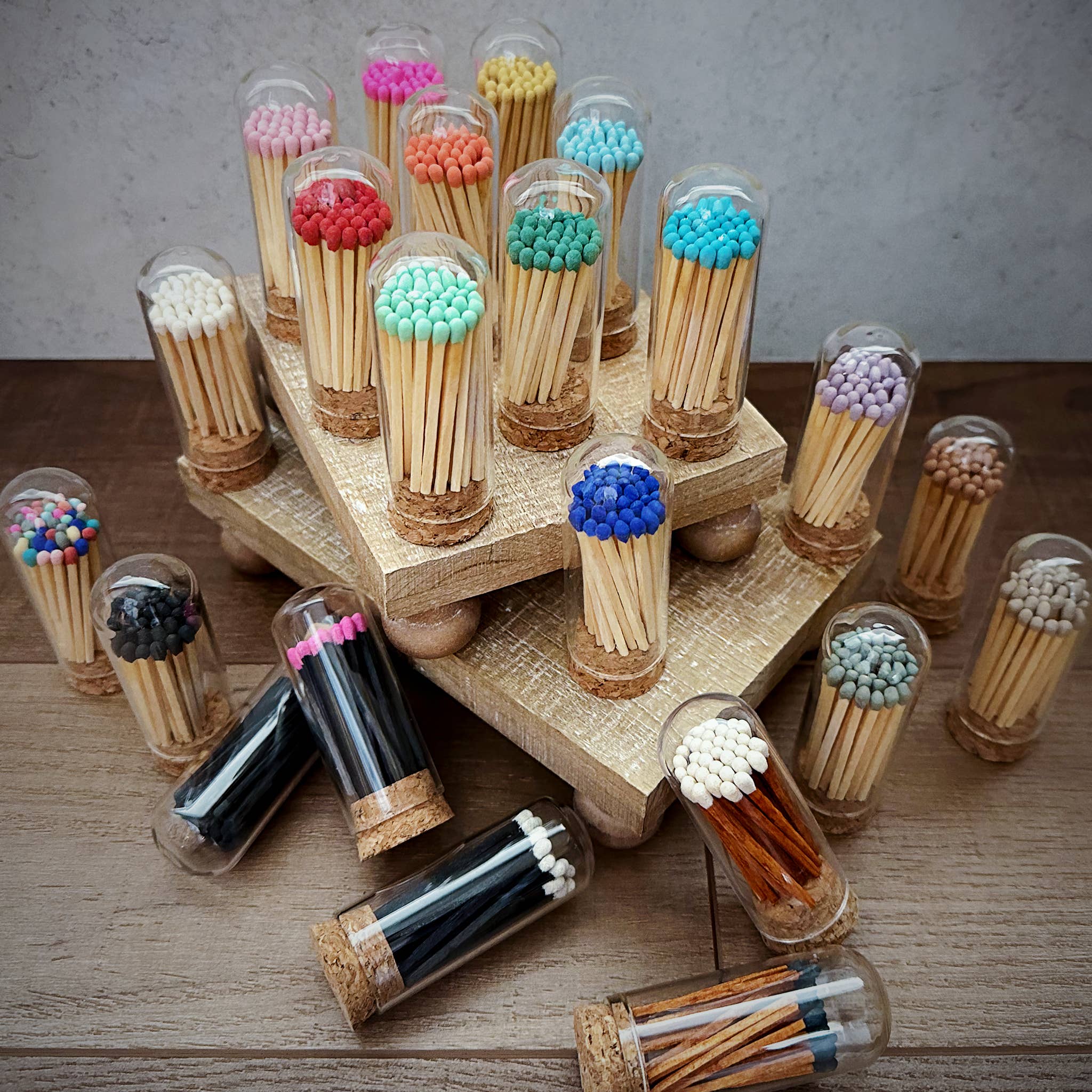 Wooden Matches in Mini Cloche - Colors of Your Choice + Strikers