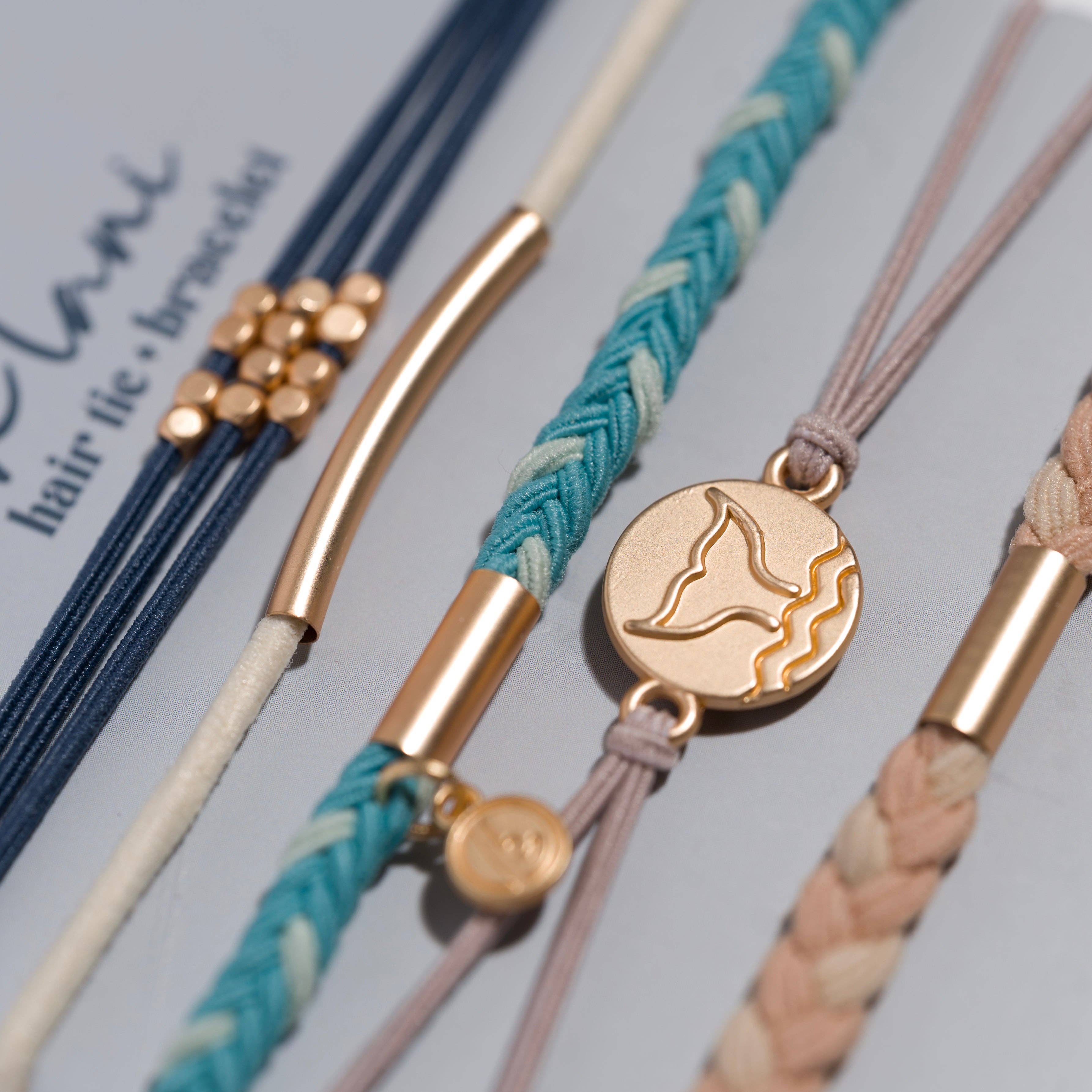 K'lani "Protect" Beachy Blues & Sands with Whale Charm Hair Tie Bracelets