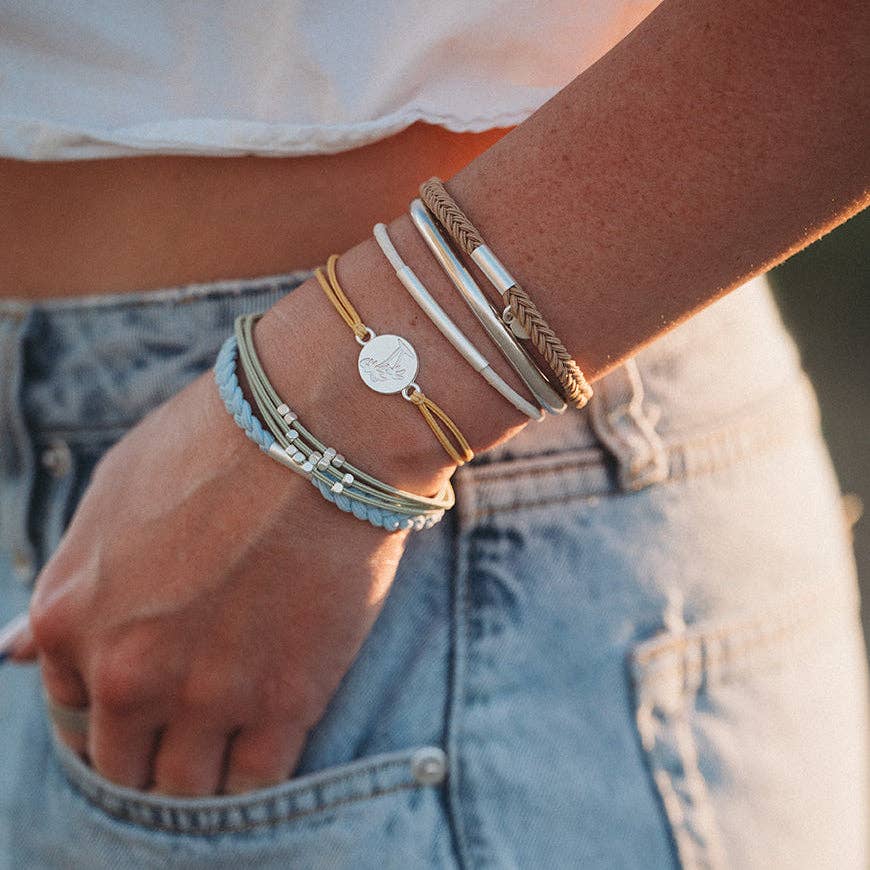 K'lani "Grow" Earthy Toned Silver Palm Tree Charm Hair Tie Bracelets