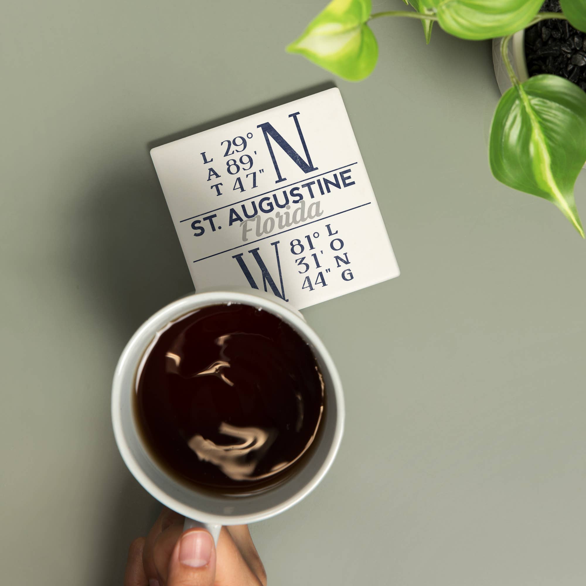 Ceramic Coaster St. Augustine, Florida, Latitude and Longitude