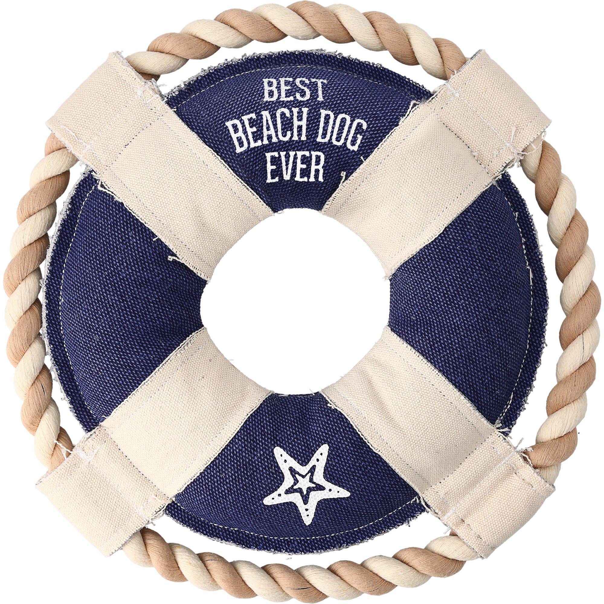 Beach Dog Life Ring - 10" Canvas Dog Toy on Rope Life Preserver