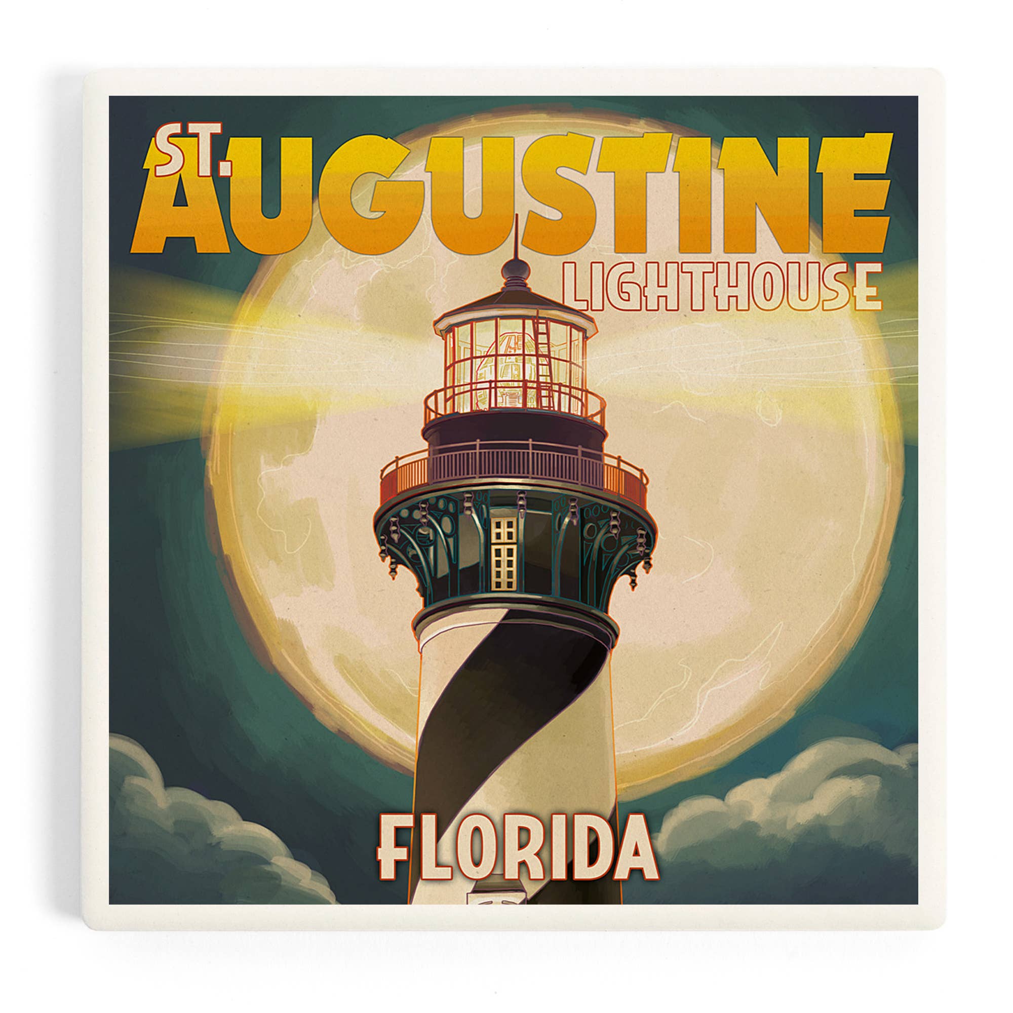 CERAMIC COASTER St. Augustine, Florida, Lighthouse & Moon