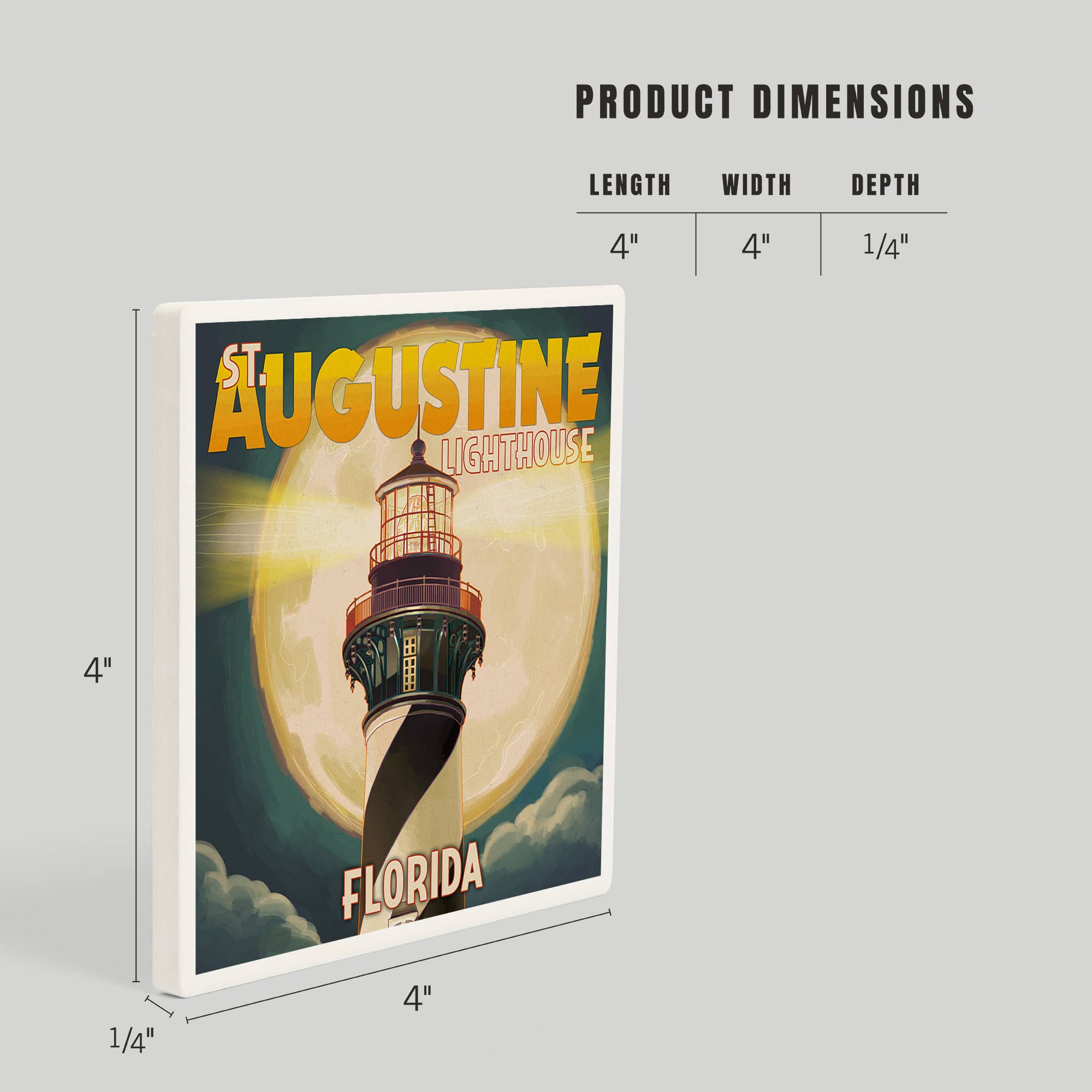 CERAMIC COASTER St. Augustine, Florida, Lighthouse & Moon