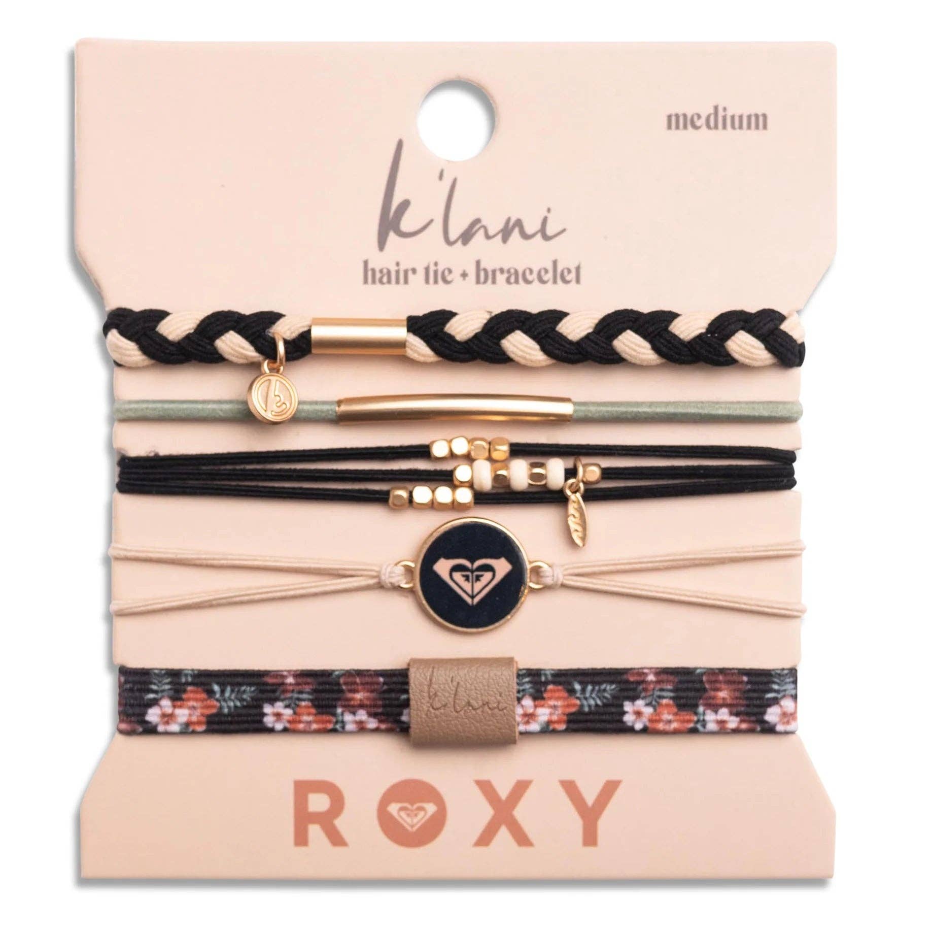K'lani "Roxy Coastal Drift" Black & Neutral Beachy Vibe Hair Tie Bracelets