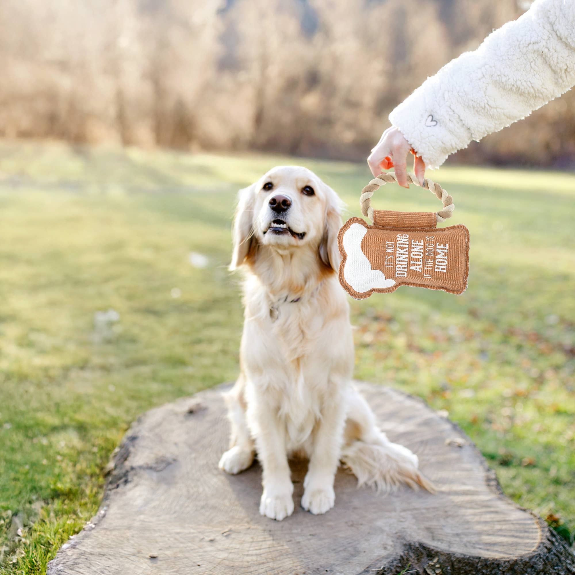 Dog Is Home Beer - 8" Canvas Dog Toy on Rope