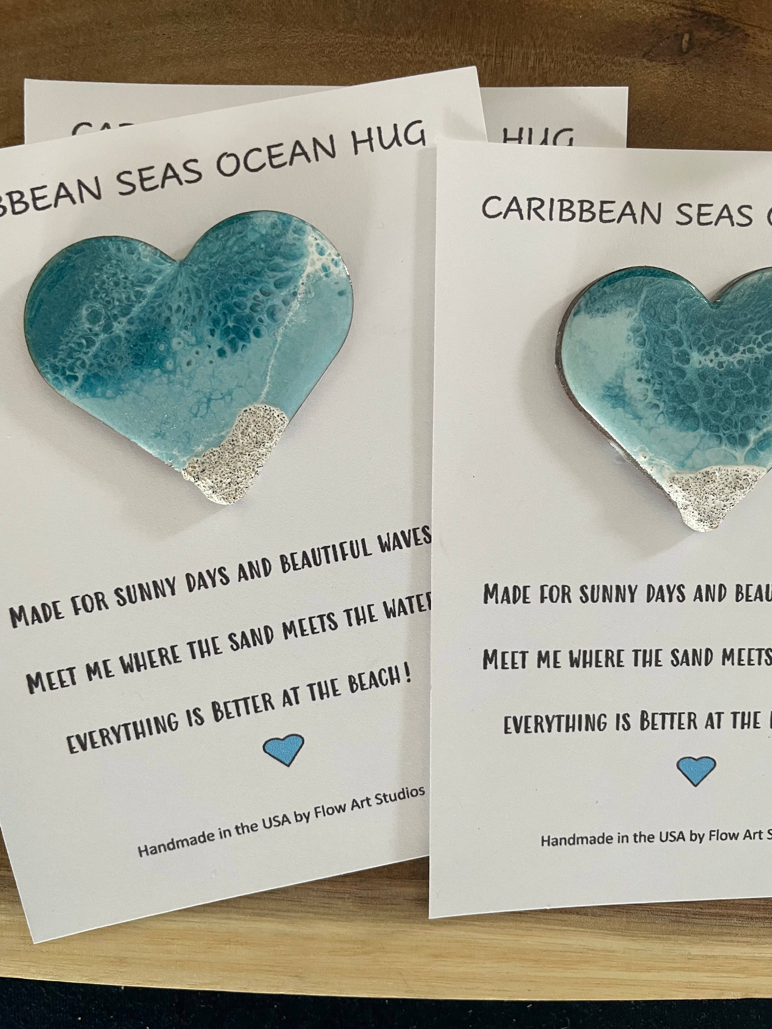 Caribbean Seas Ocean Hug Card -  Handmade Resin Heart