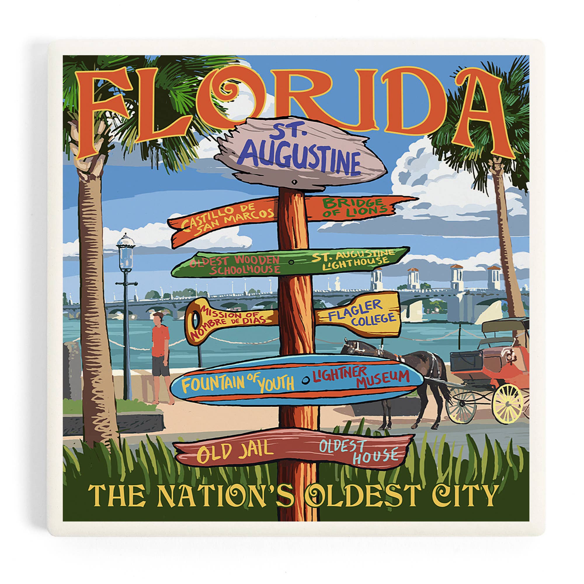 CERAMIC COASTER St. Augustine, Florida, Destinations Sign