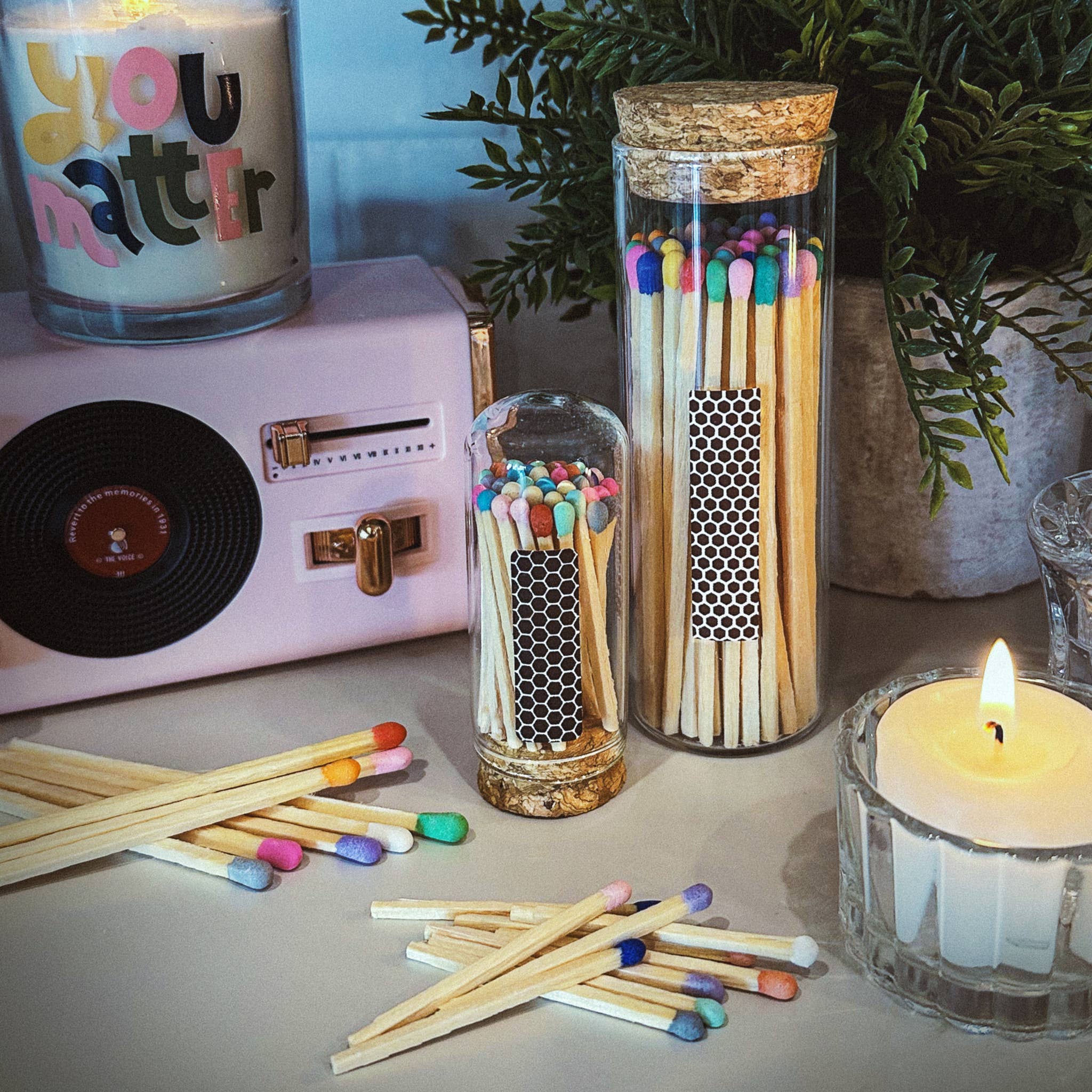 Wooden Matches in Mini Cloche - Colors of Your Choice + Strikers