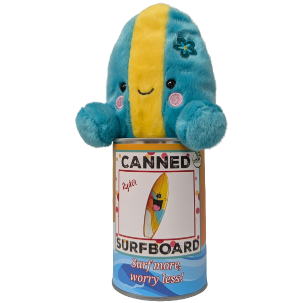Canned Surfboard | Surfing Gift | Plush in Can w/Jokes
