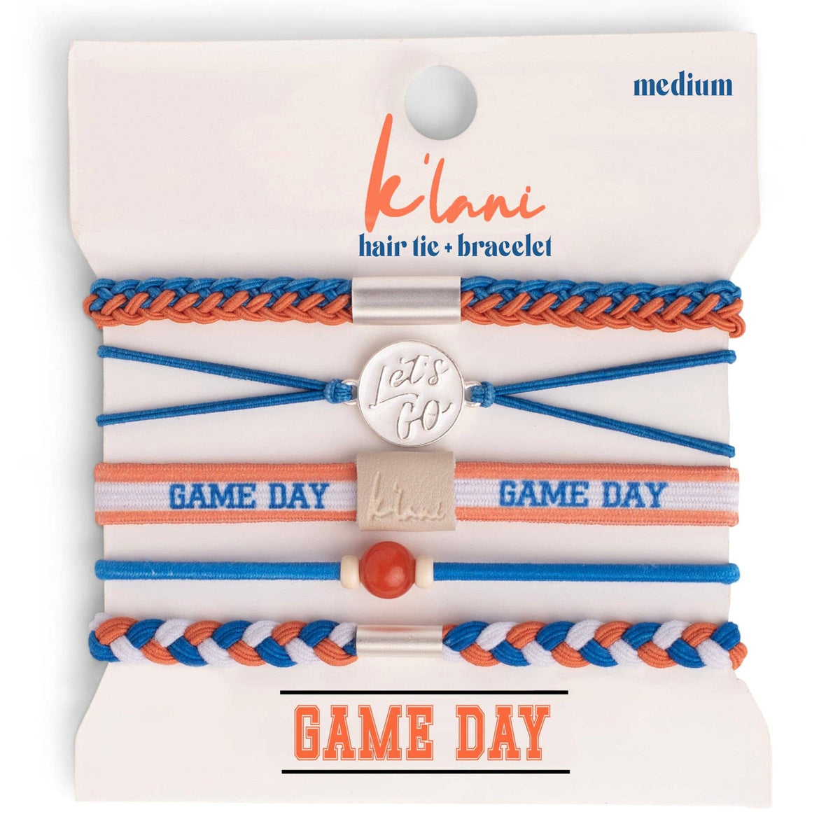 K'lani "Game Day" Blue & Orange Hair Tie, Bracelets