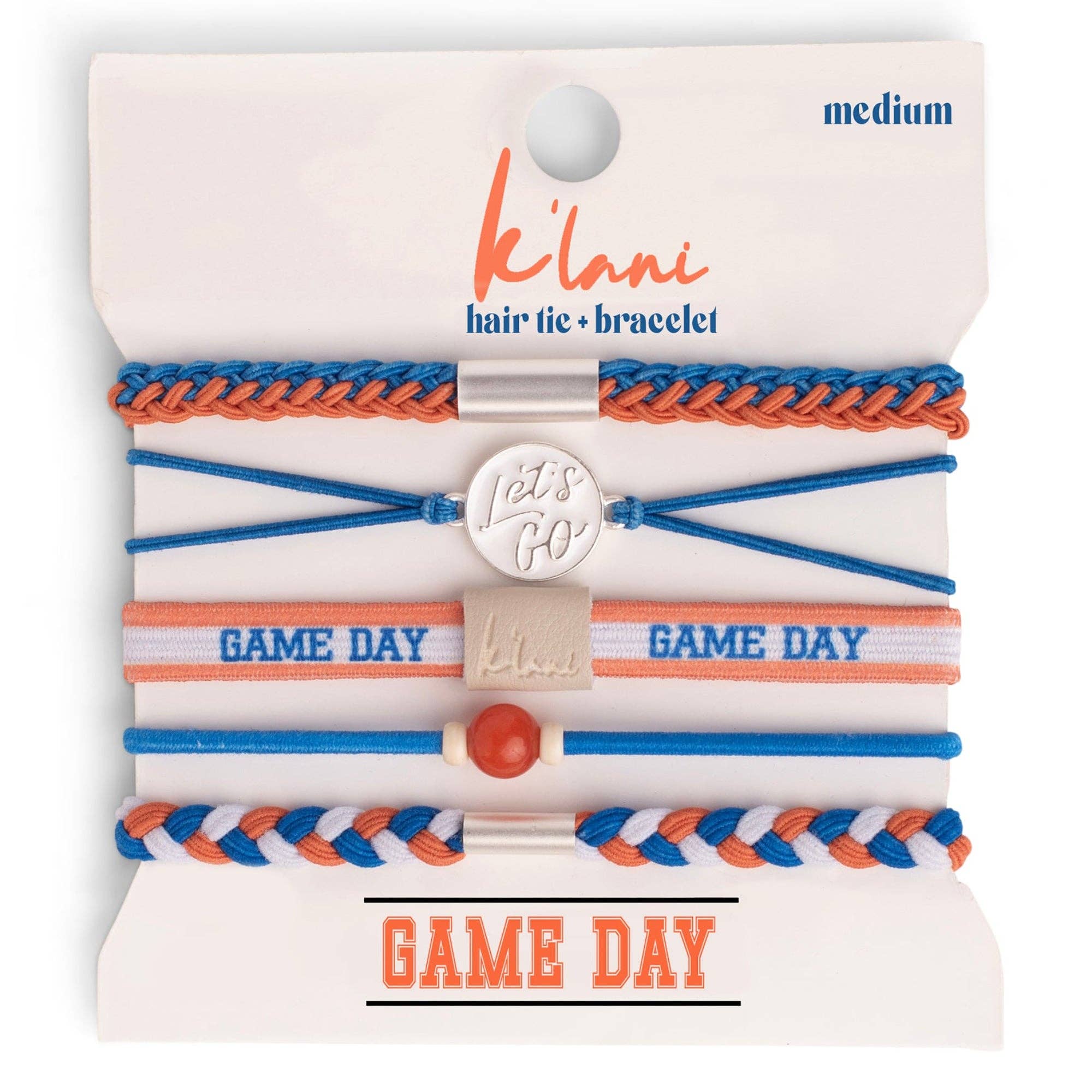 K'lani "Game Day" Blue & Orange Hair Tie, Bracelets