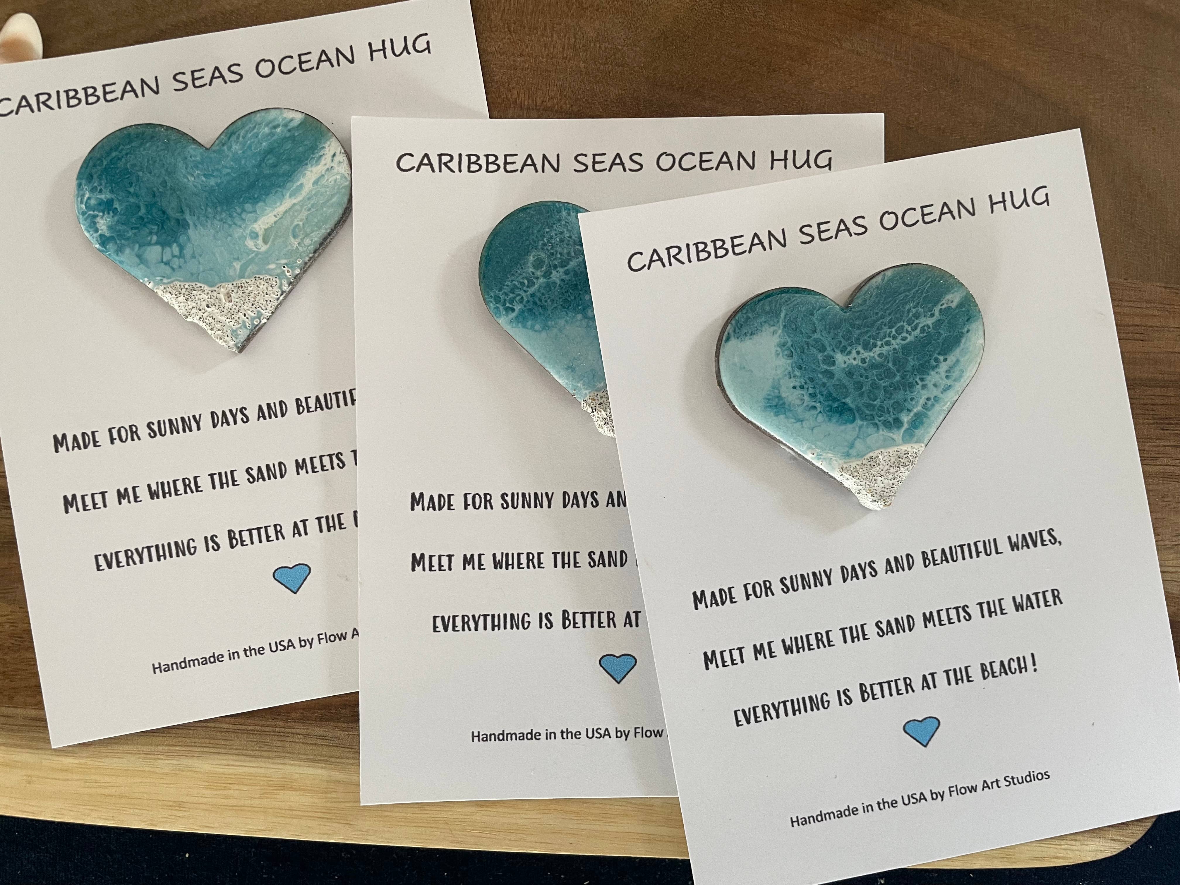 Caribbean Seas Ocean Hug Card -  Handmade Resin Heart